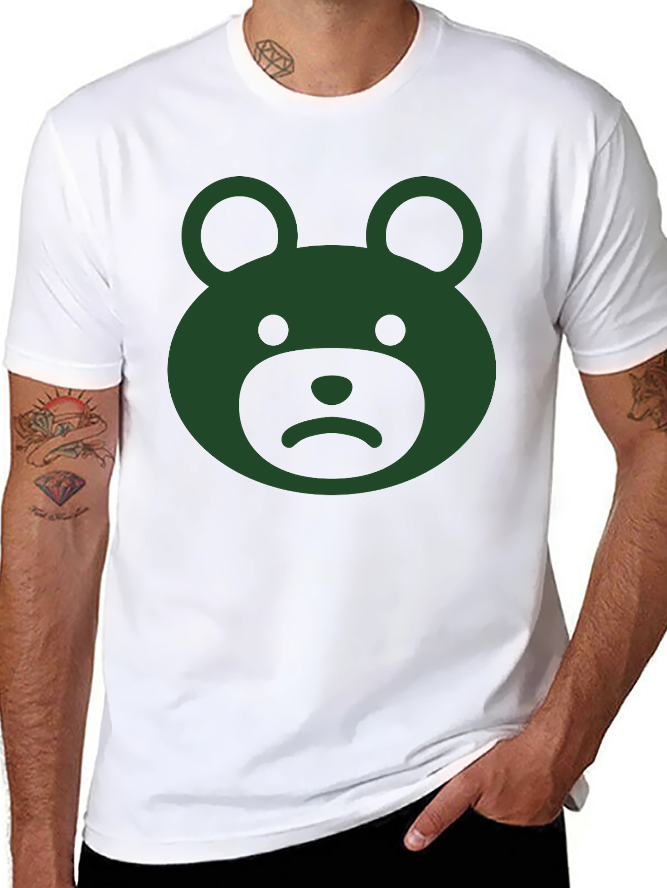 Sad Bear Graphic Tee - Black Cotton Casual Wear