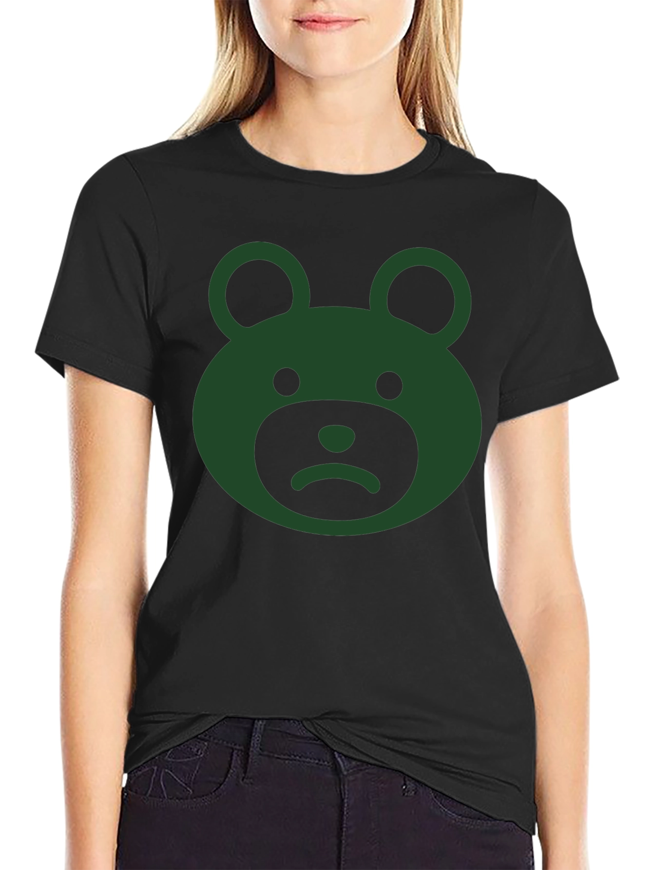 Sad Bear Graphic Tee - Black Cotton Casual Wear