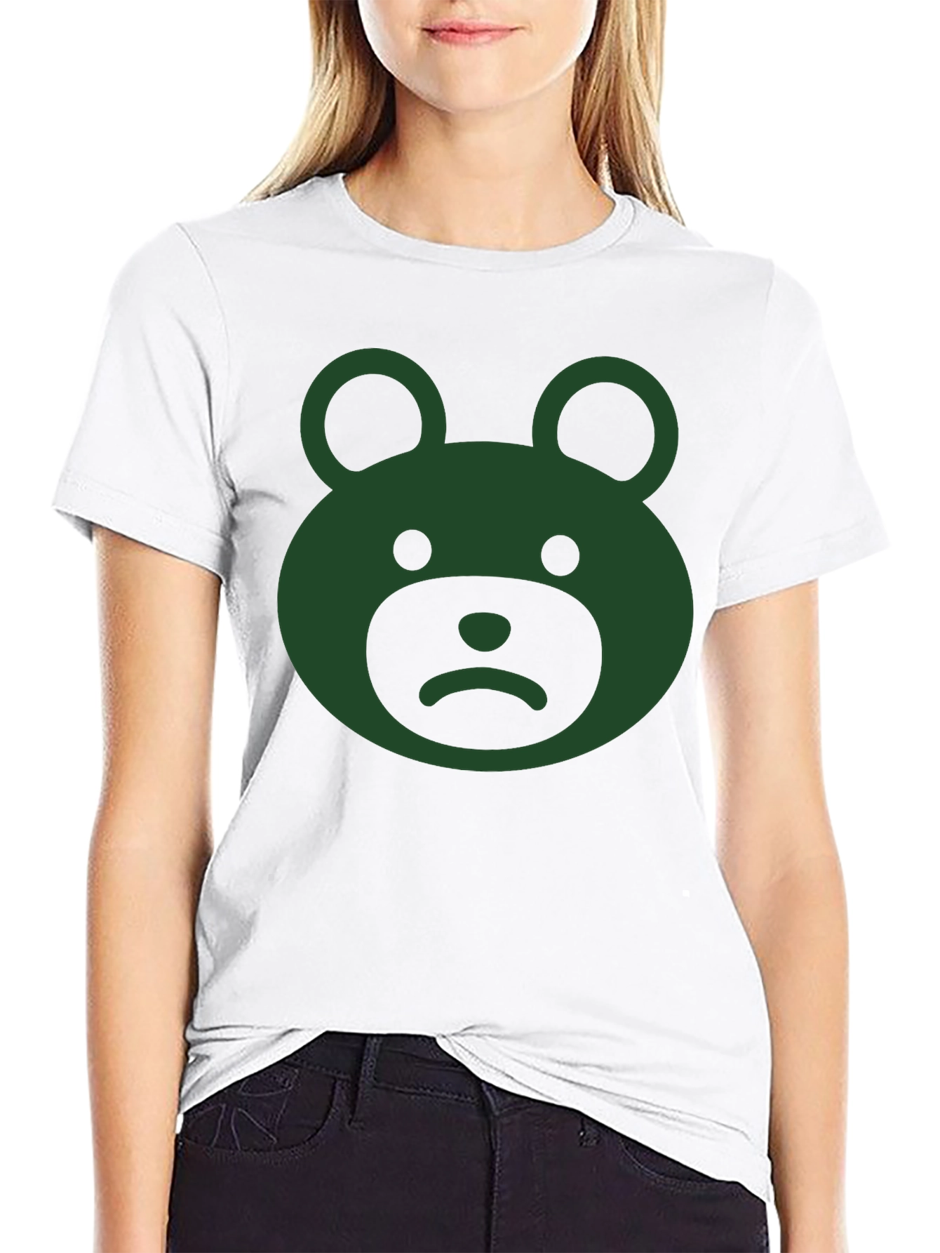 Sad Bear Graphic Tee - Black Cotton Casual Wear