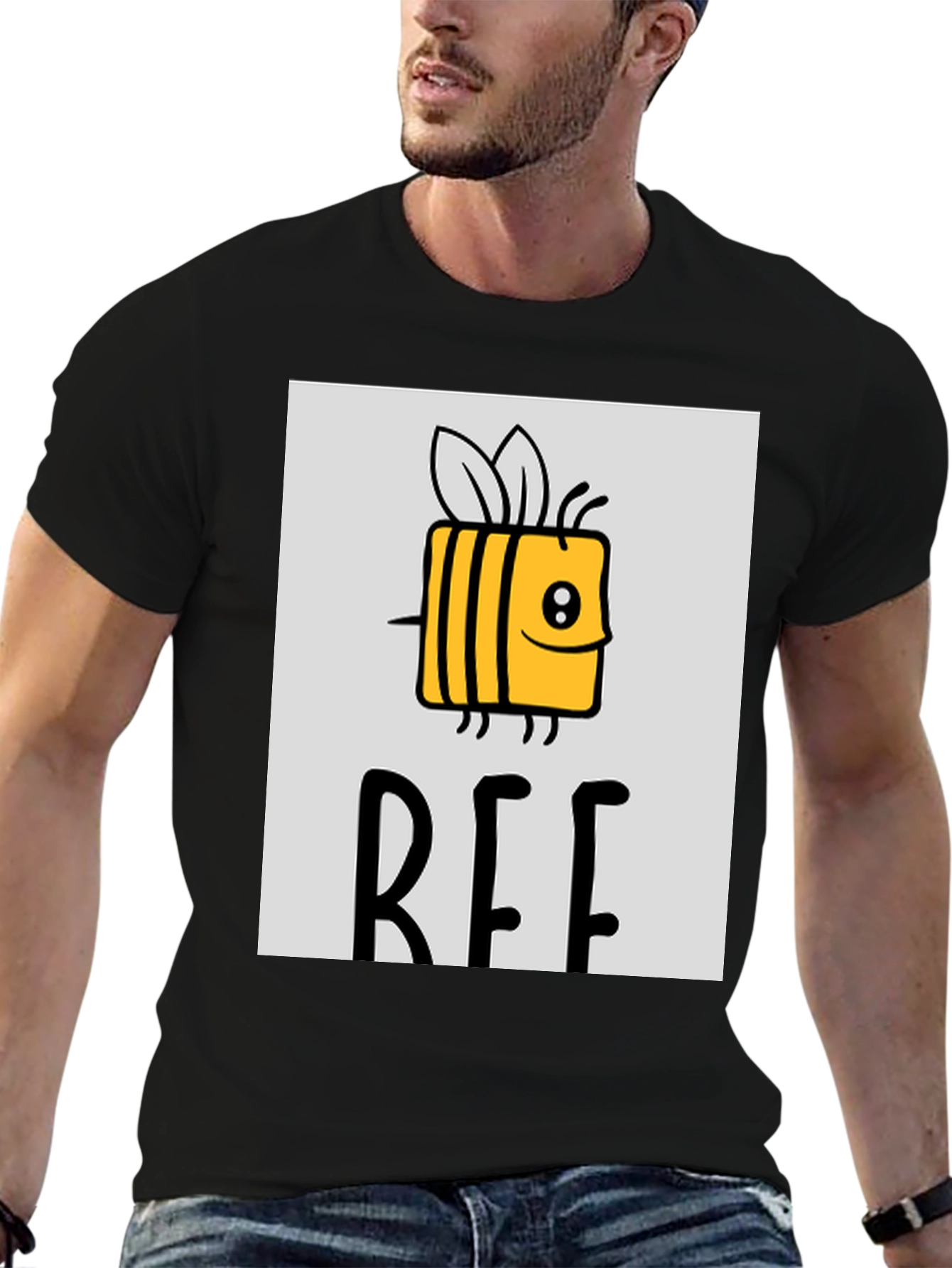 Cute Bee Graphic Tee - Black