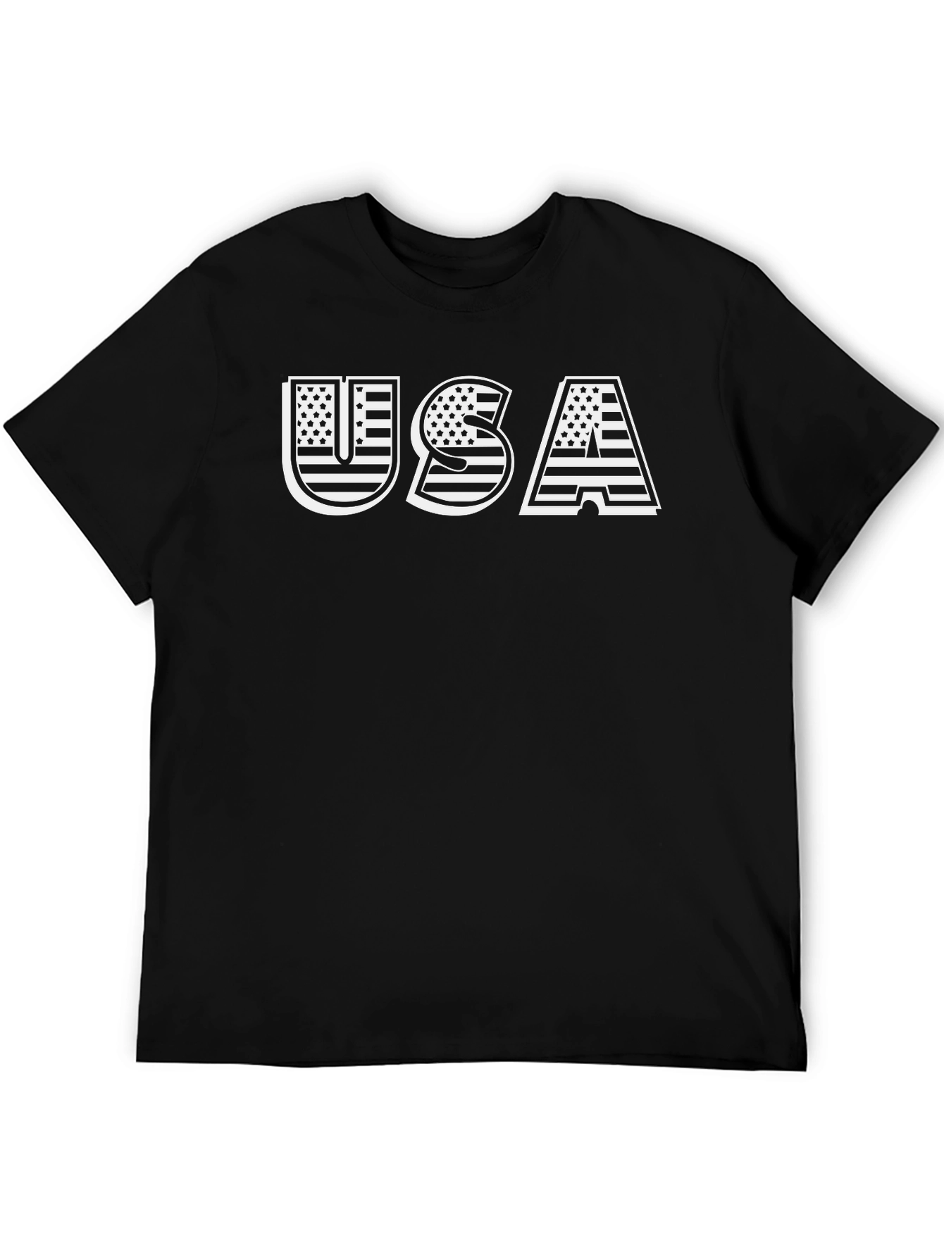 USA Flag Graphic Print Black T-Shirt