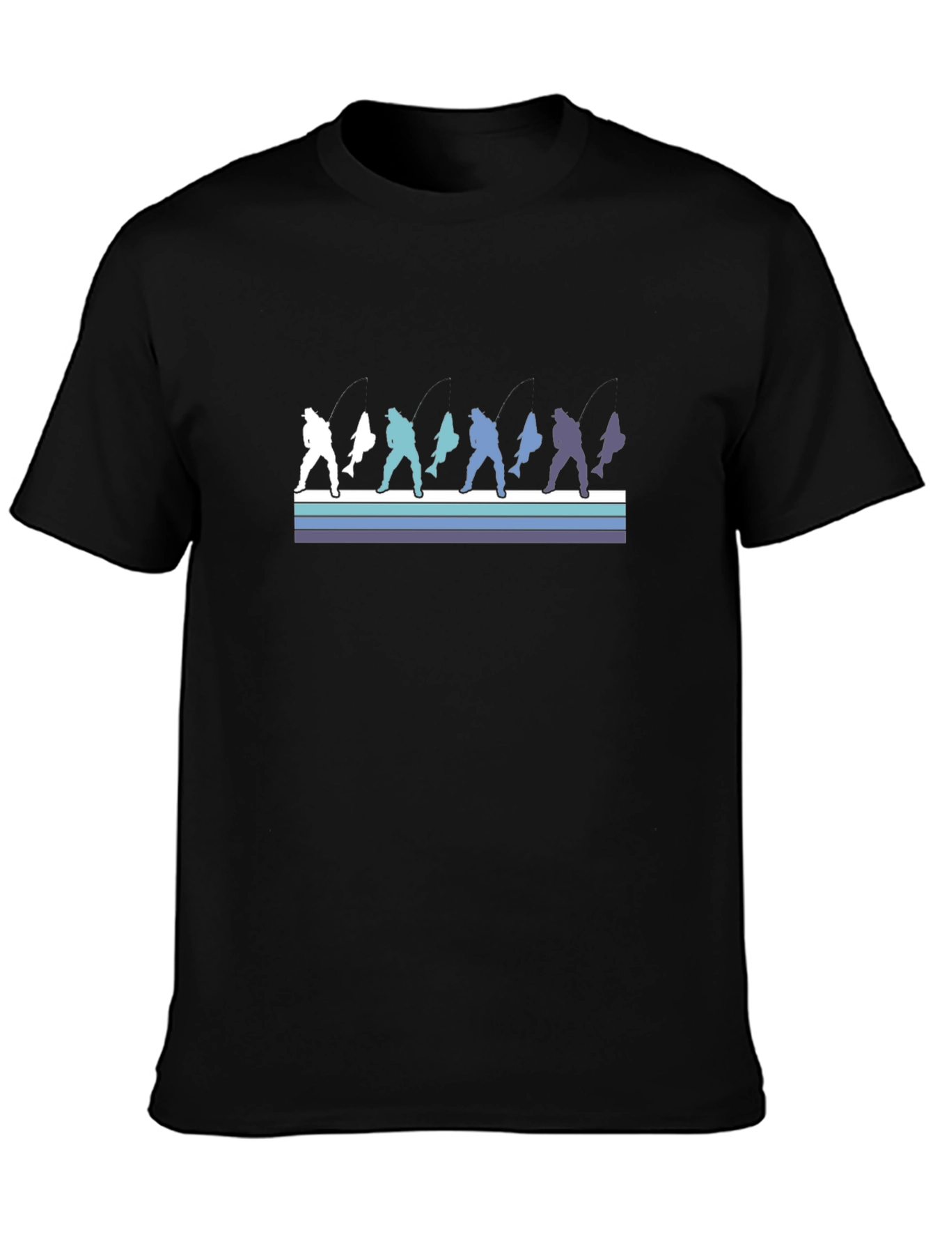 Retro Fishing Graphic Tee - Black Cotton T-Shirt