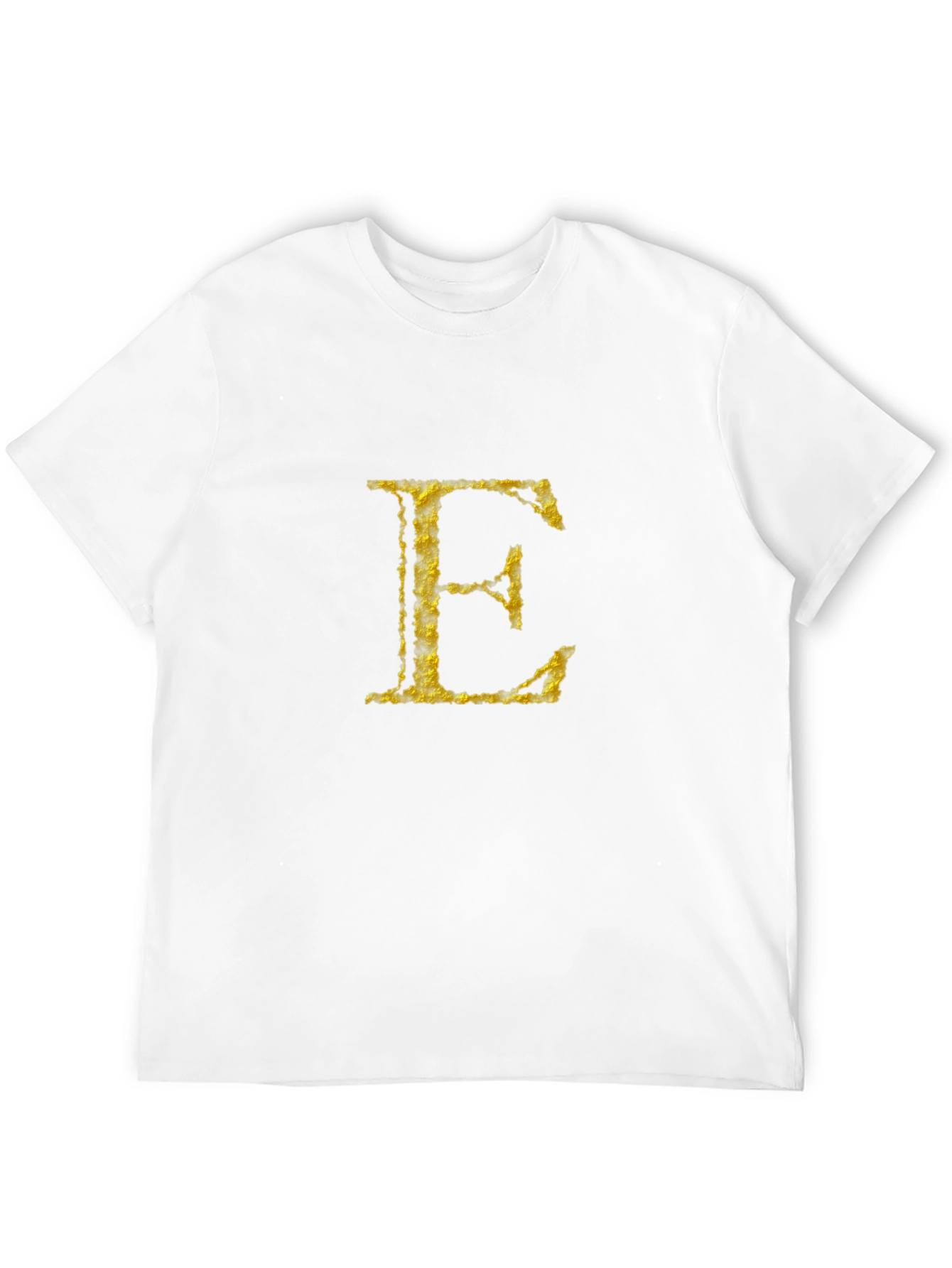 Golden Letter E on Black T-Shirt