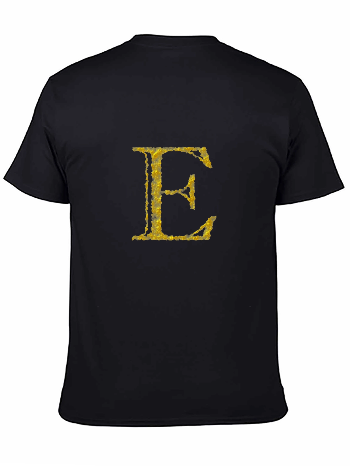 Golden Letter E on Black T-Shirt