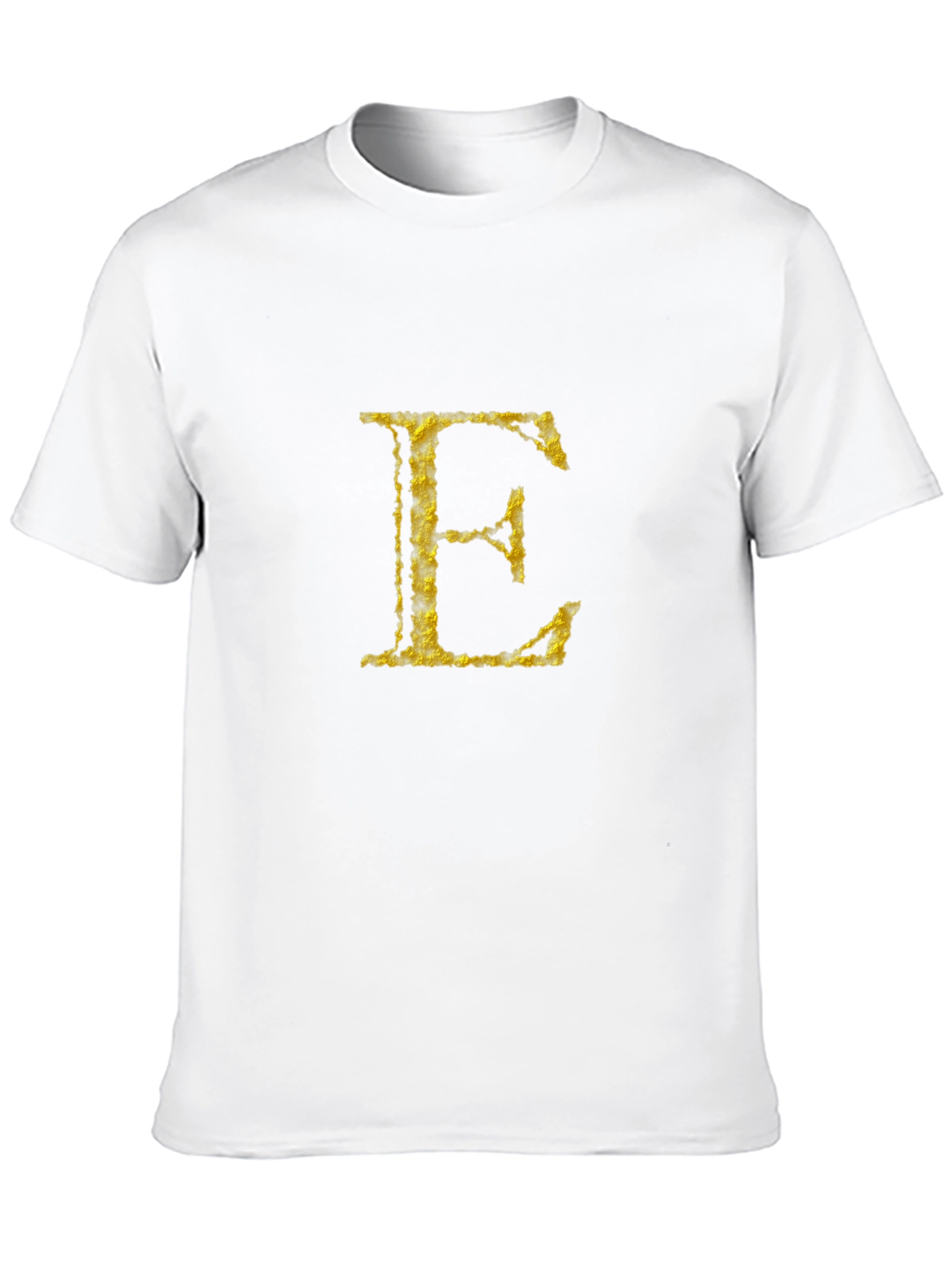 Golden Letter E on Black T-Shirt