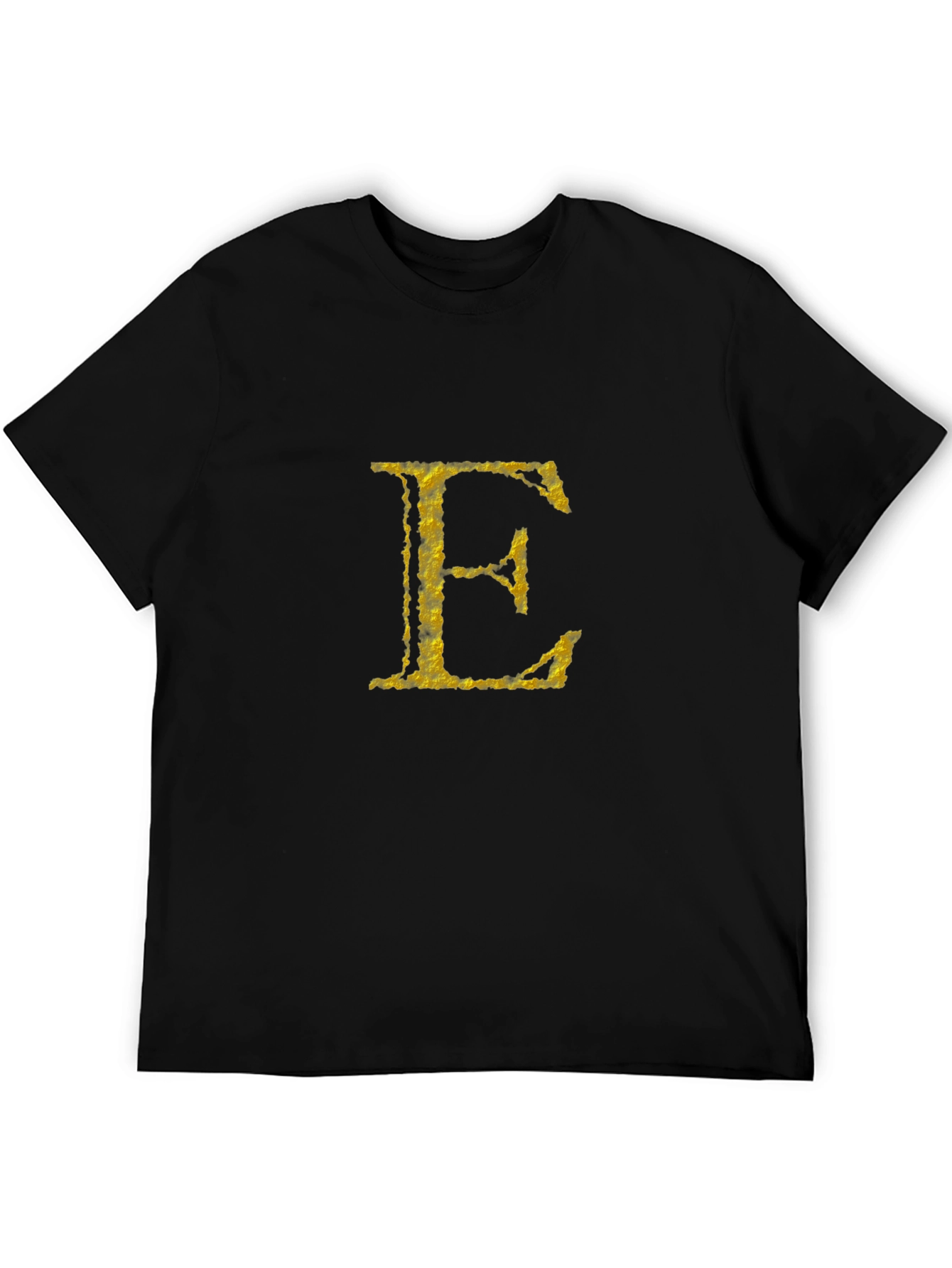 Golden Letter E on Black T-Shirt