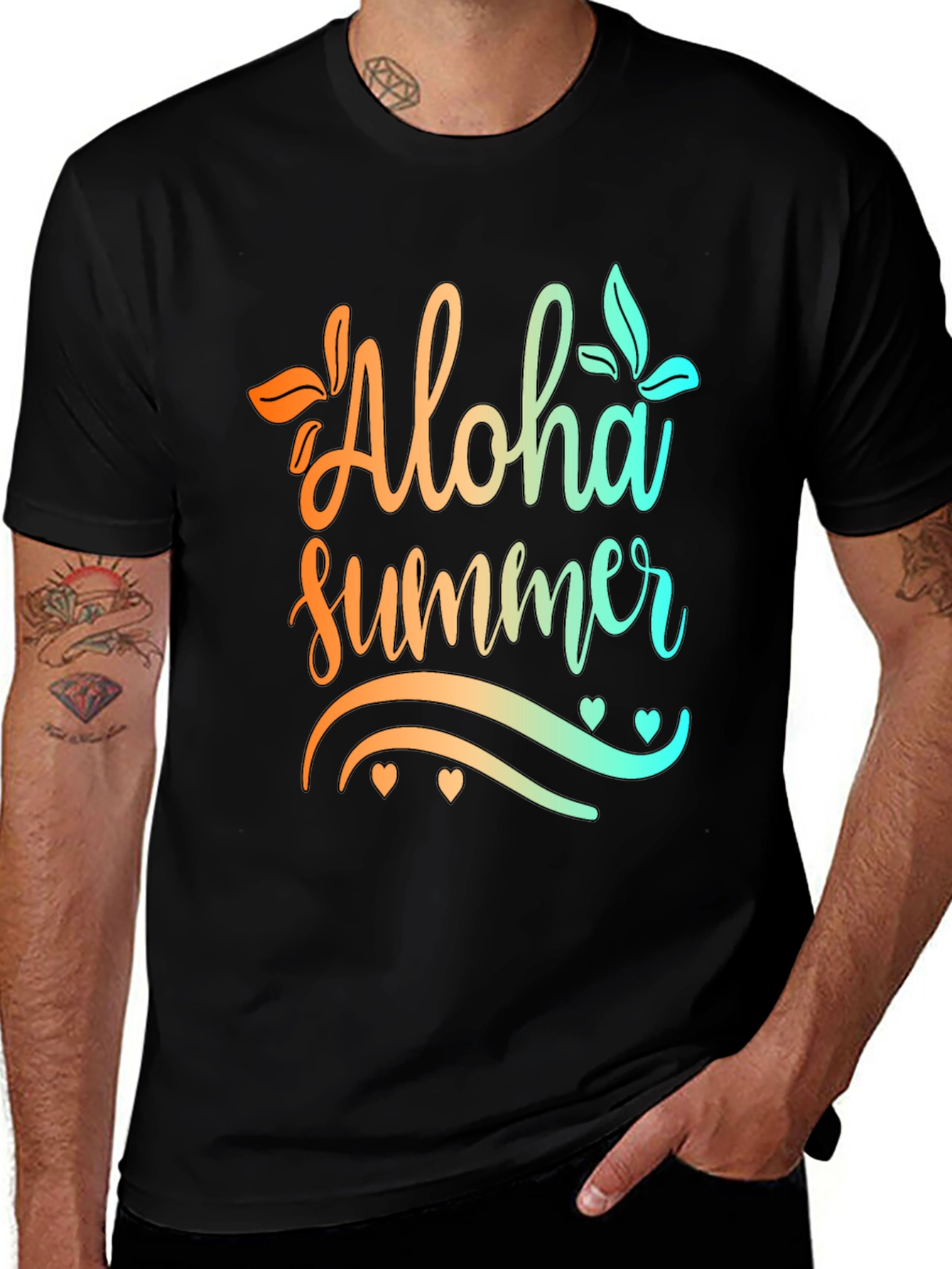 Aloha Summer Graphic Print Black T-Shirt