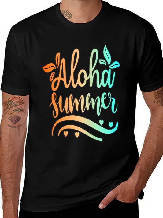 Aloha Summer Graphic Print Black T-Shirt