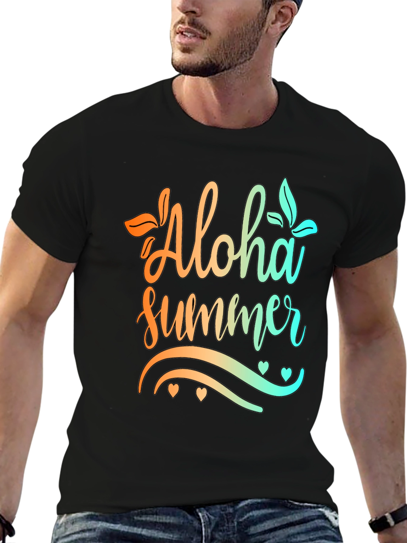 Aloha Summer Graphic Print Black T-Shirt