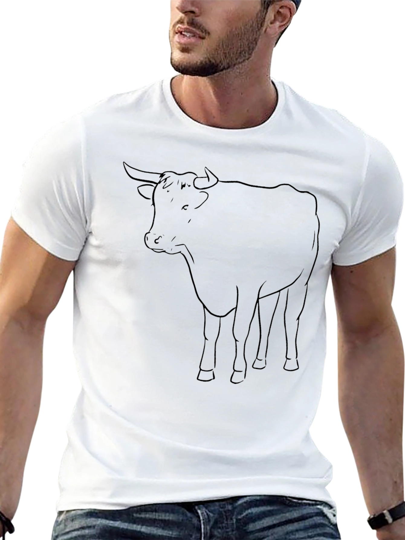 Black Bull Outline Graphic Tee - Casual Style