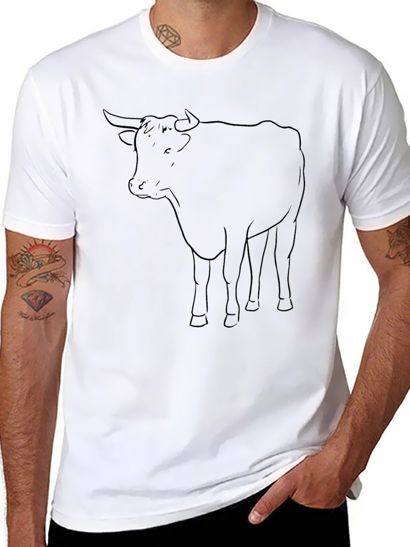 Black Bull Outline Graphic Tee - Casual Style