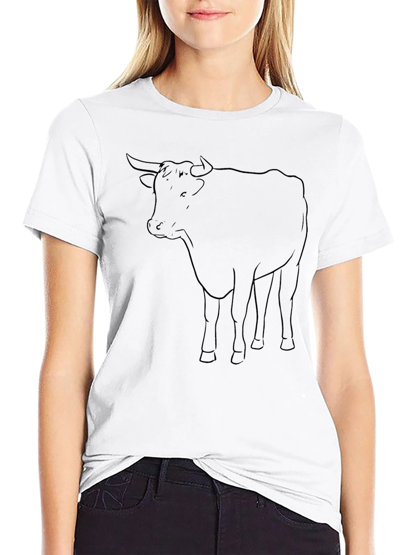 Black Bull Outline Graphic Tee - Casual Style