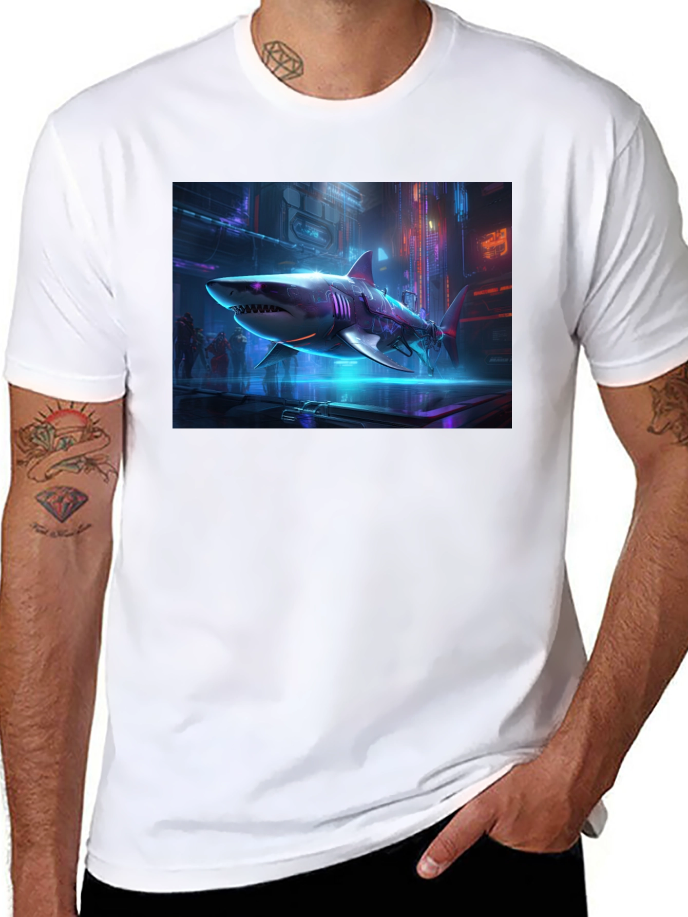 Cyberpunk Shark Graphic T-Shirt