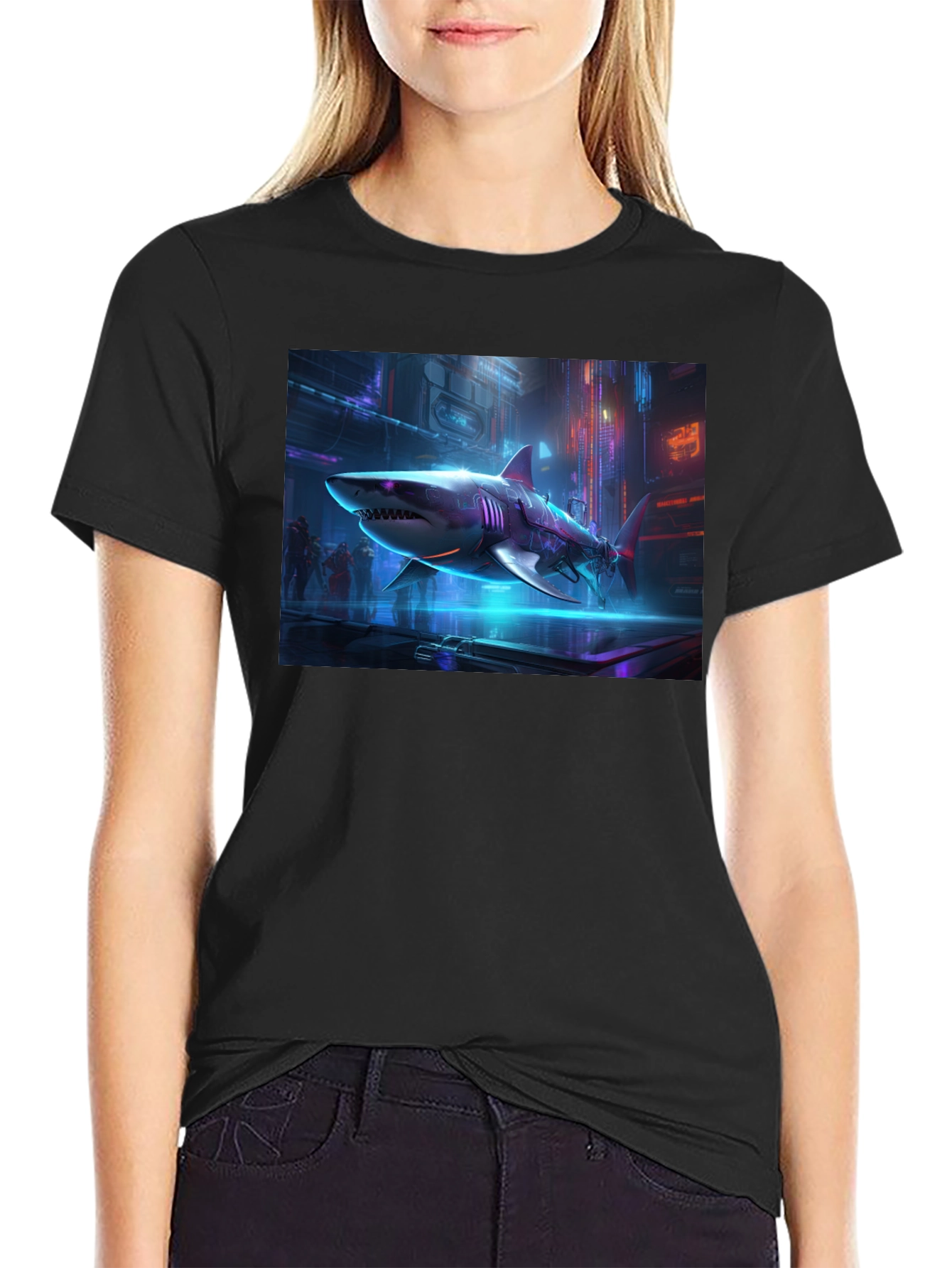 Cyberpunk Shark Graphic T-Shirt