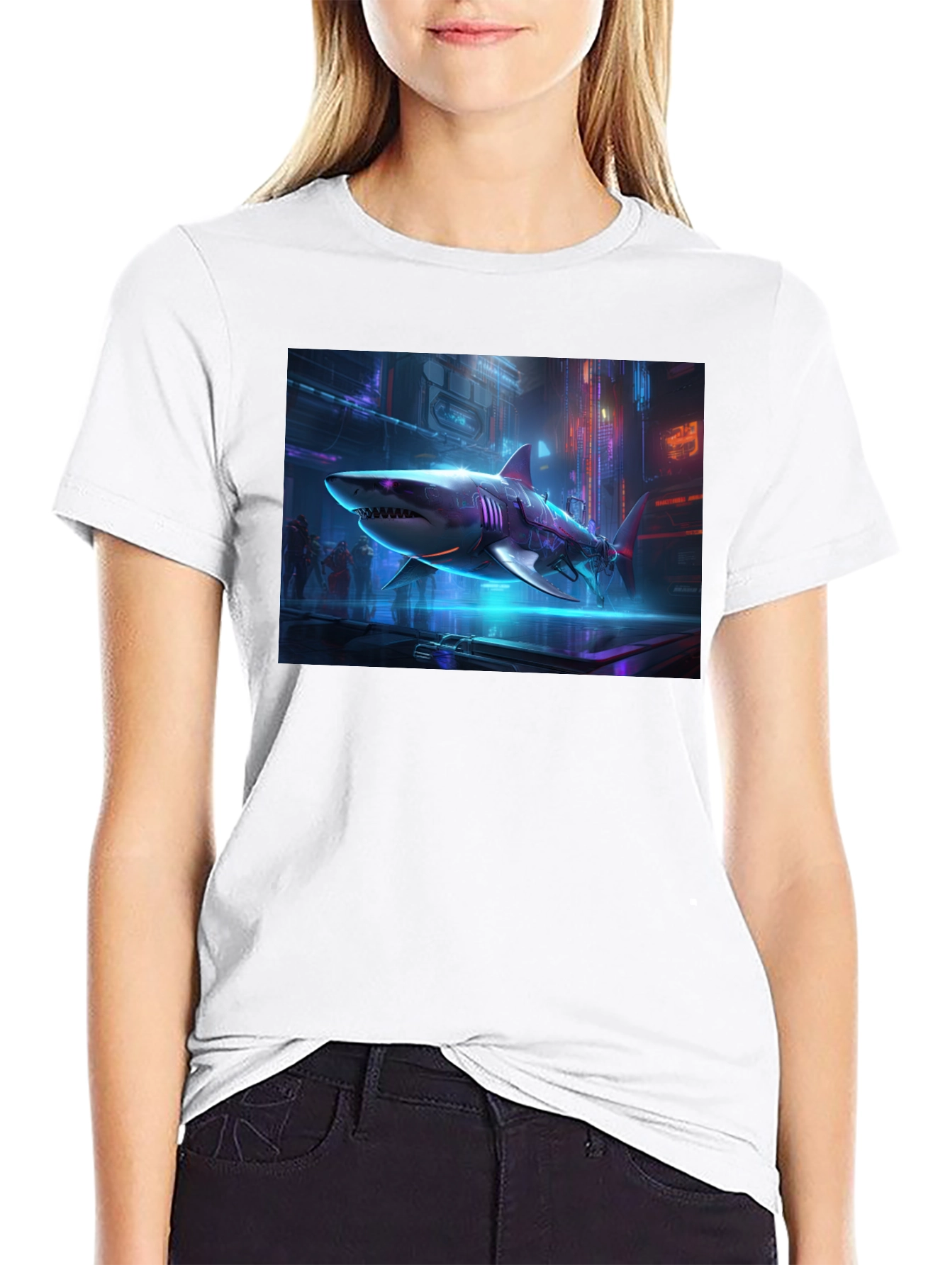 Cyberpunk Shark Graphic T-Shirt