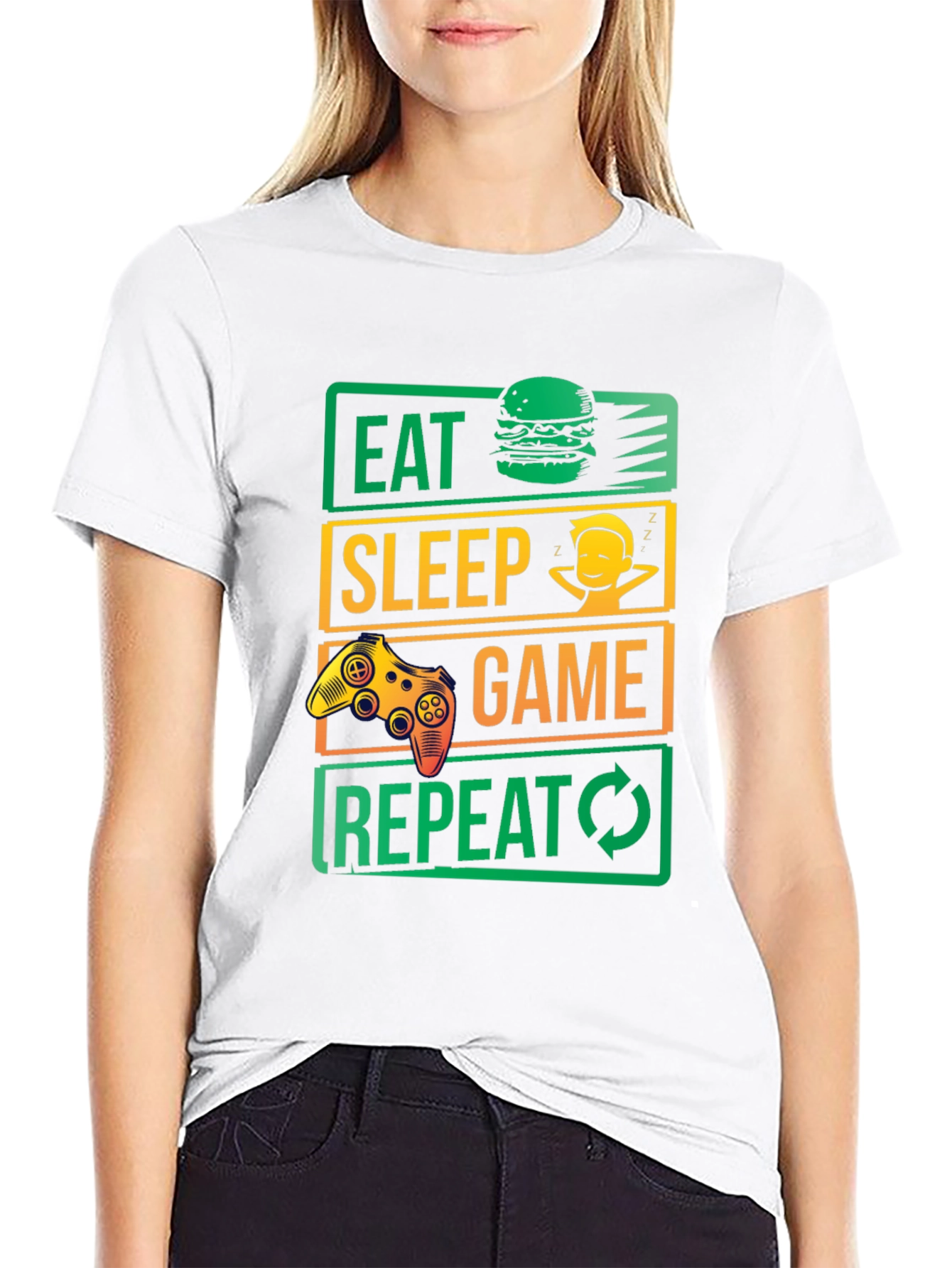 Eat Sleep Game Repeat Black Graphic Tee