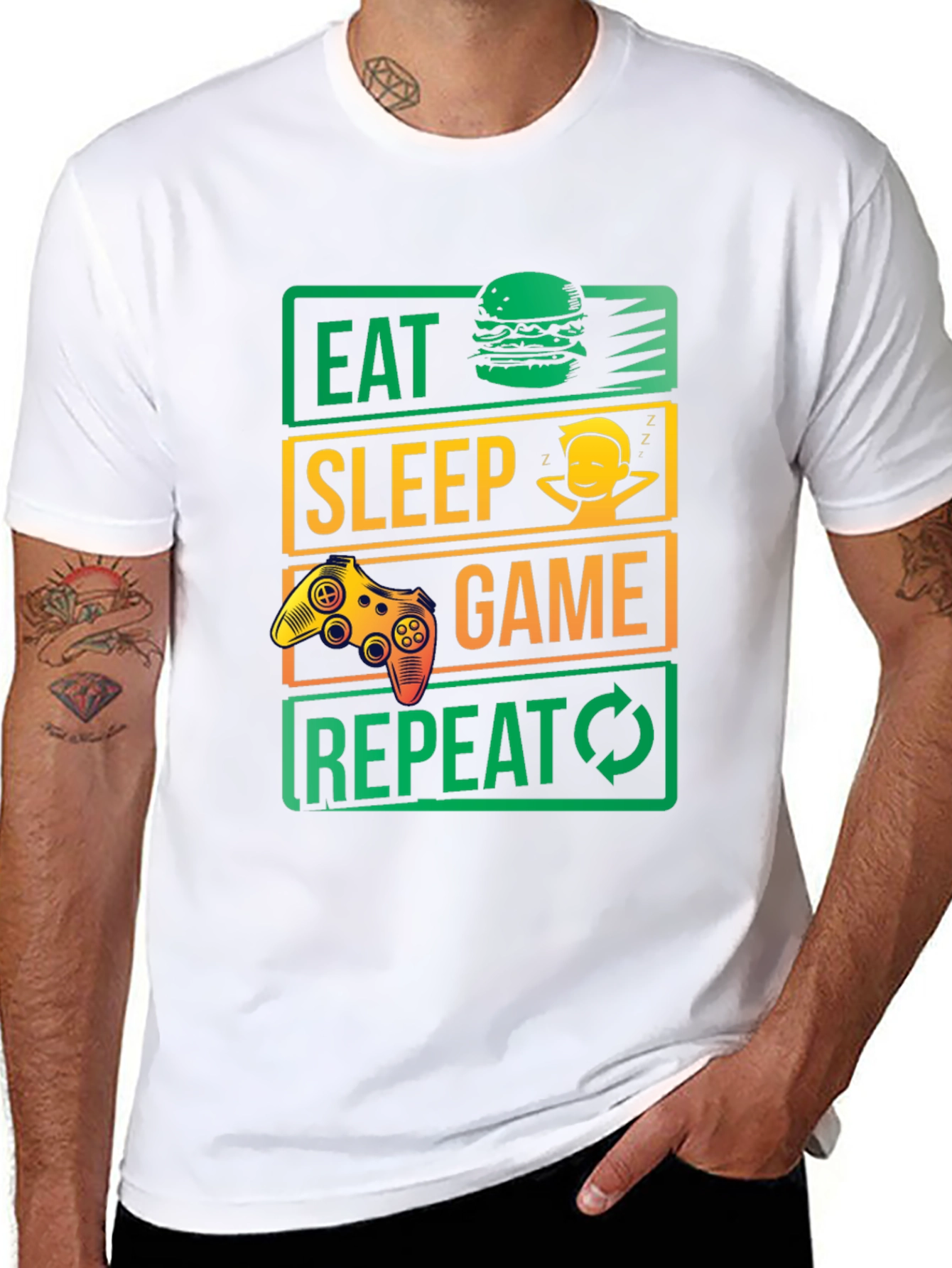 Eat Sleep Game Repeat Black Graphic Tee