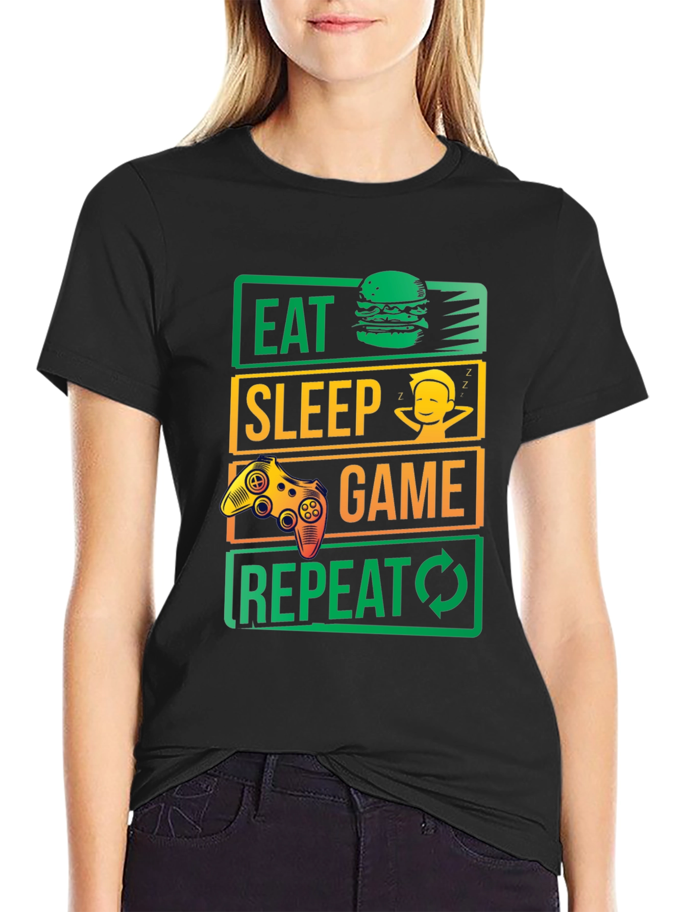 Eat Sleep Game Repeat Black Graphic Tee