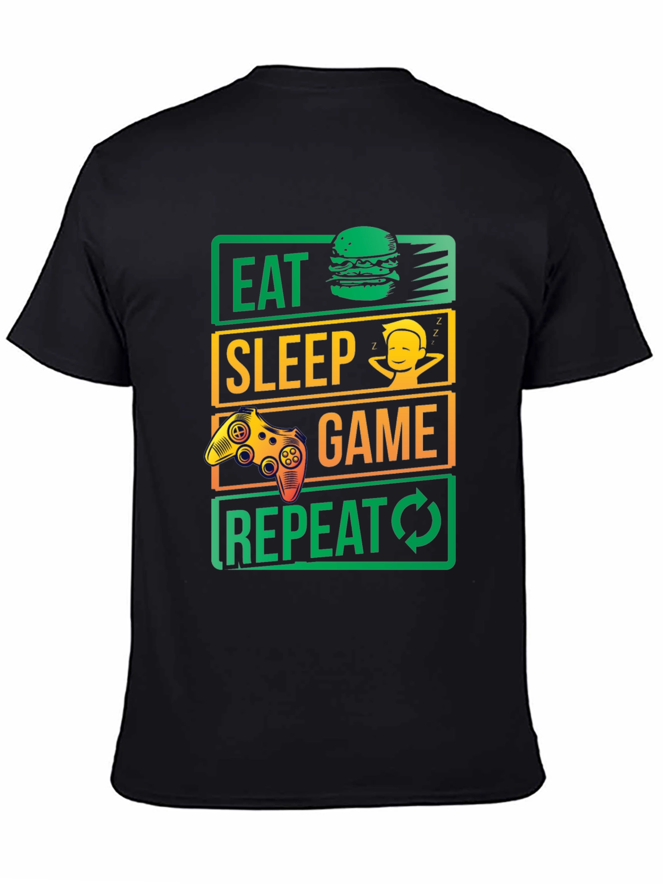 Eat Sleep Game Repeat Black Graphic Tee