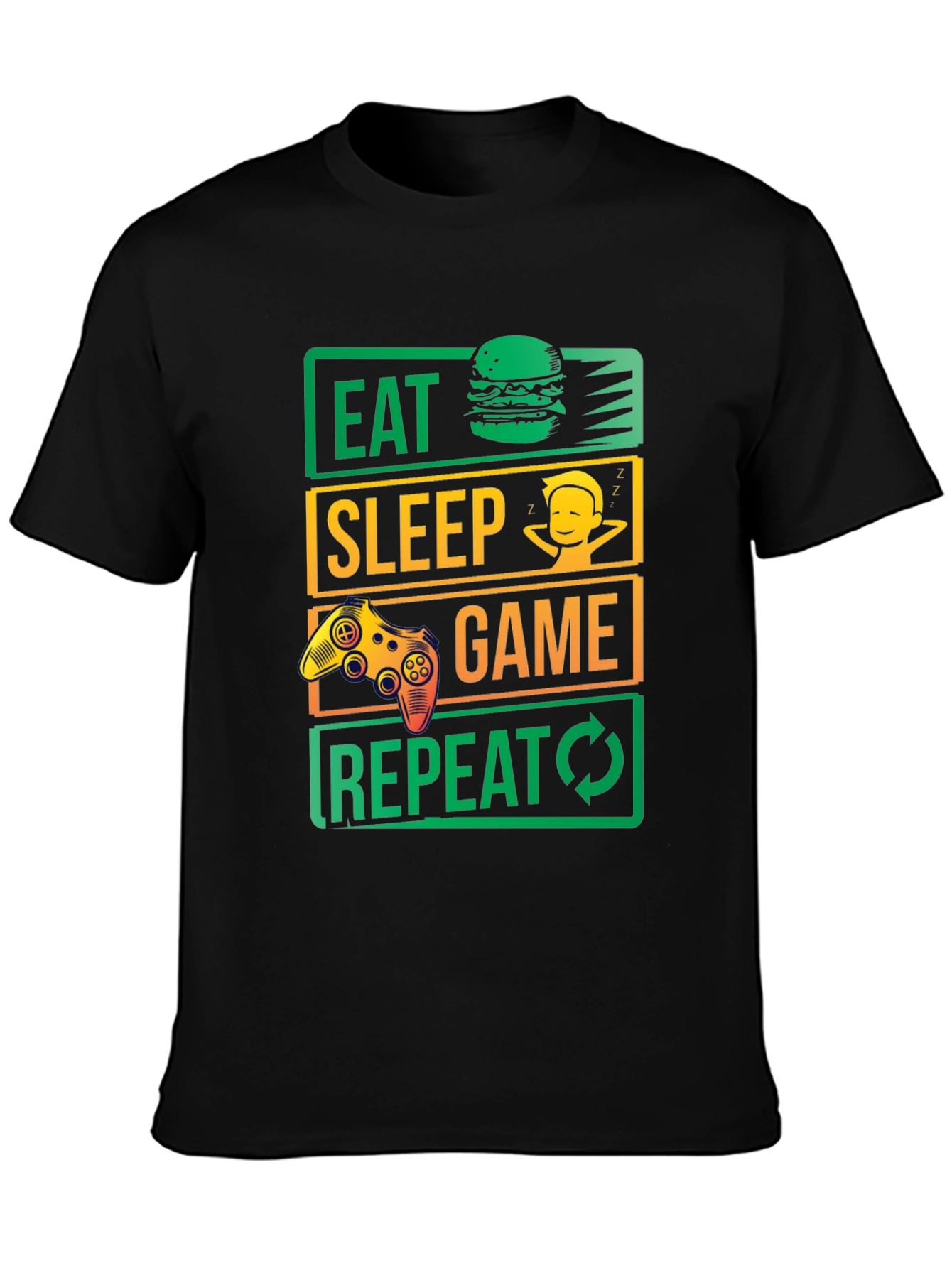 Eat Sleep Game Repeat Black Graphic Tee