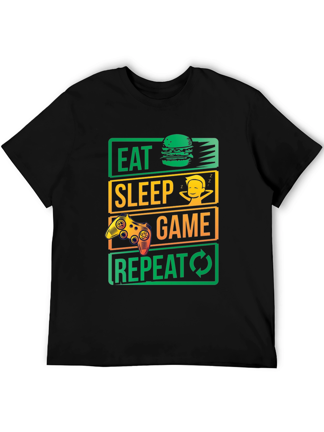 Eat Sleep Game Repeat Black Graphic Tee