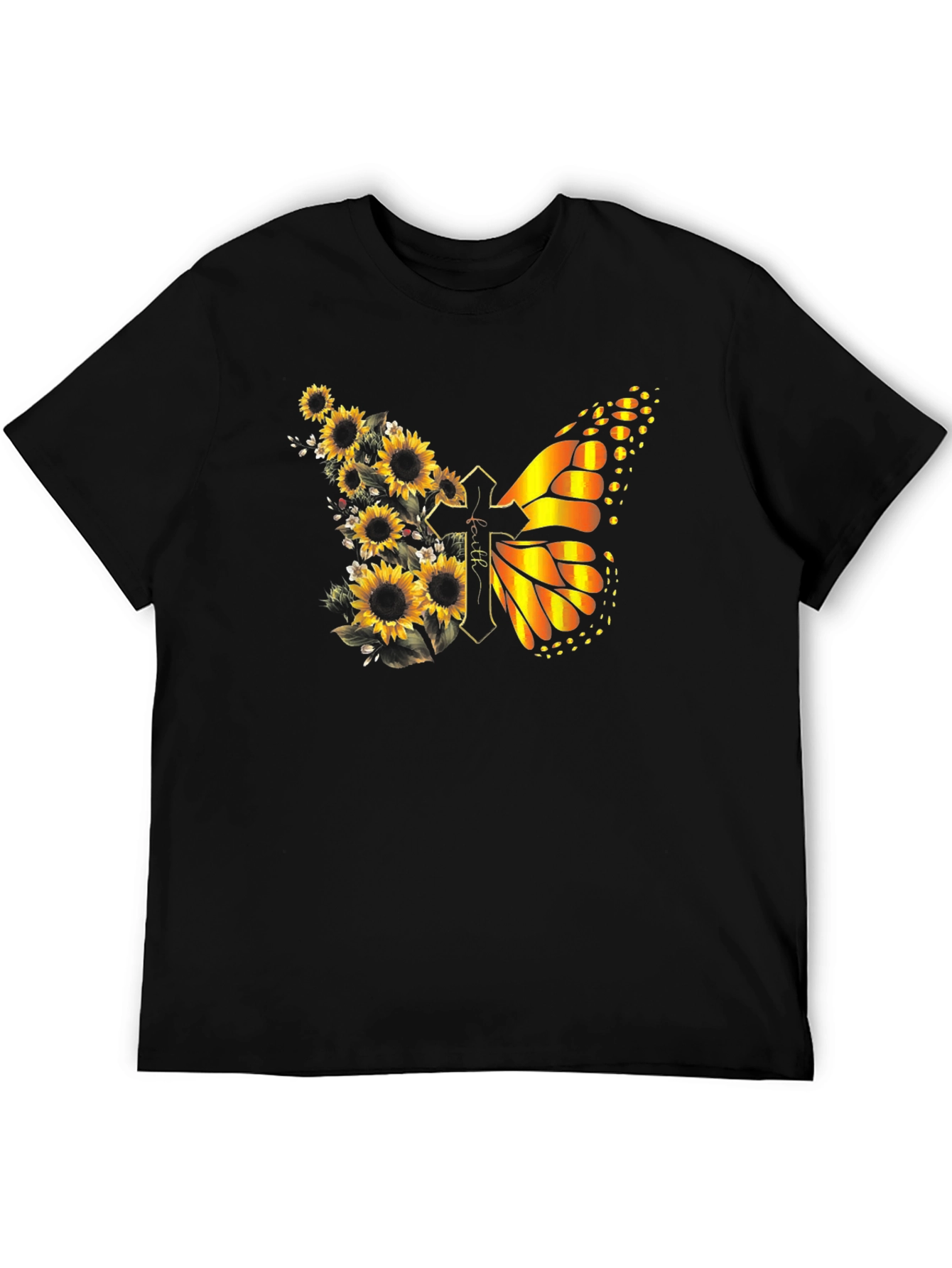 Sunflower Butterfly Faith Cross T-Shirt