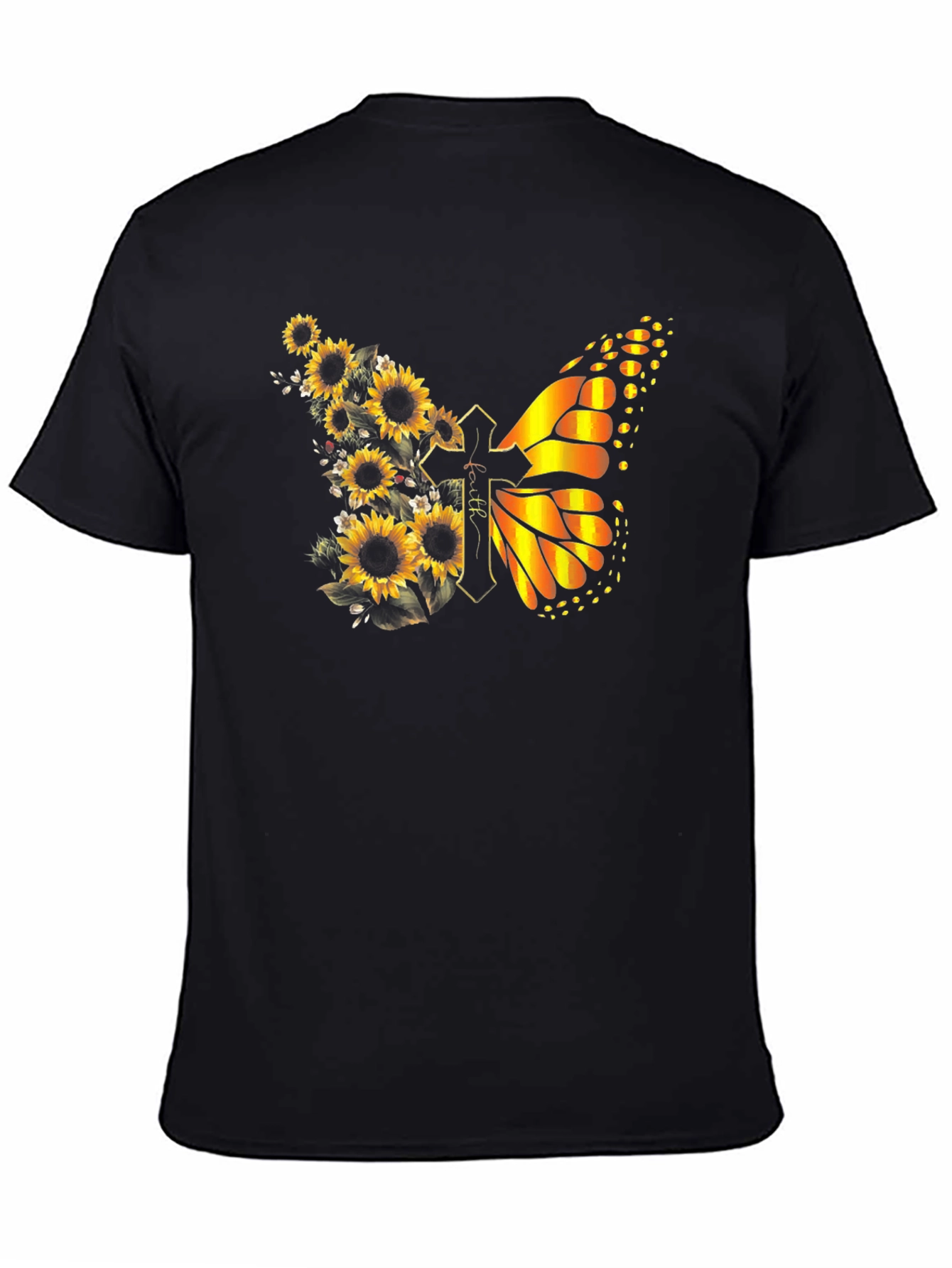 Sunflower Butterfly Faith Cross T-Shirt