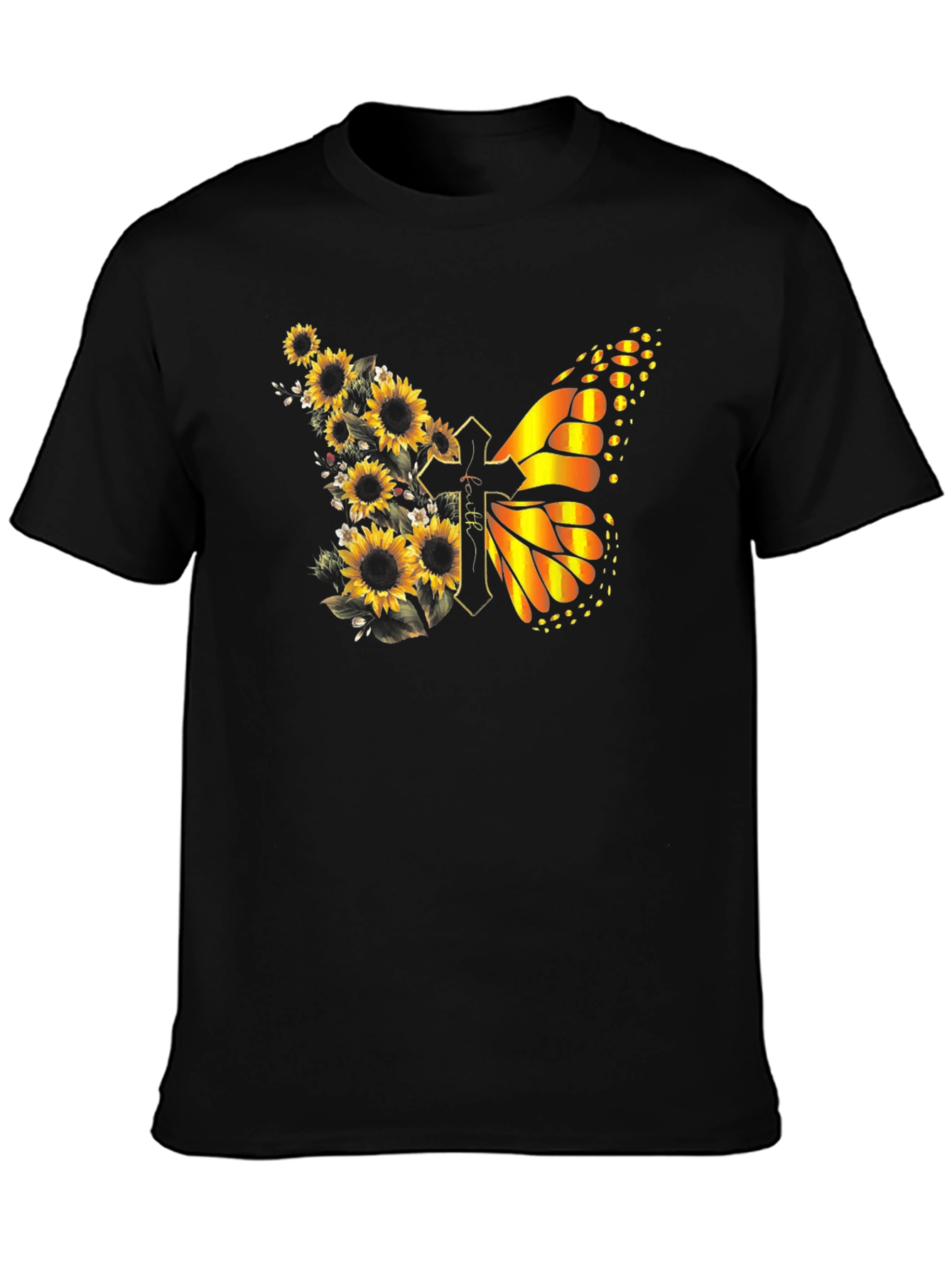 Sunflower Butterfly Faith Cross T-Shirt