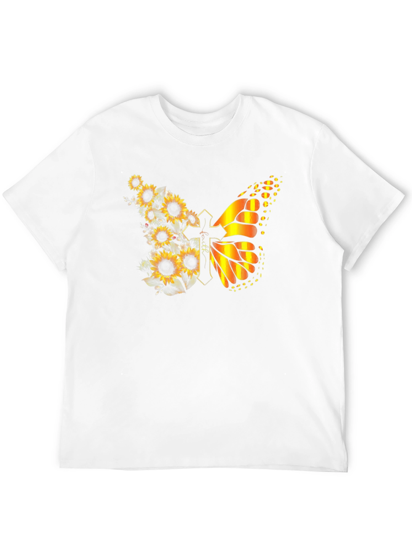 Sunflower Butterfly Faith Cross T-Shirt