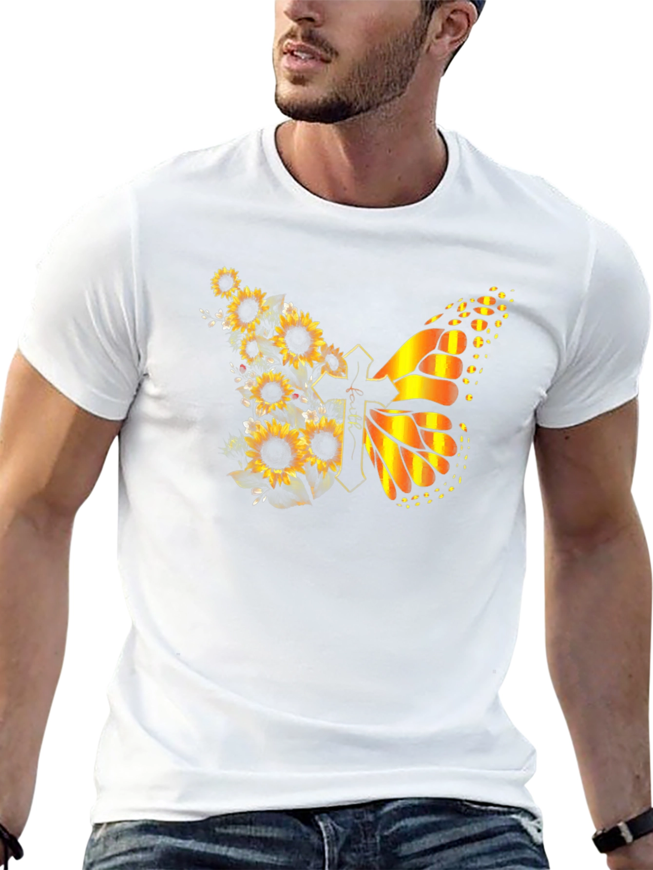 Sunflower Butterfly Faith Cross T-Shirt