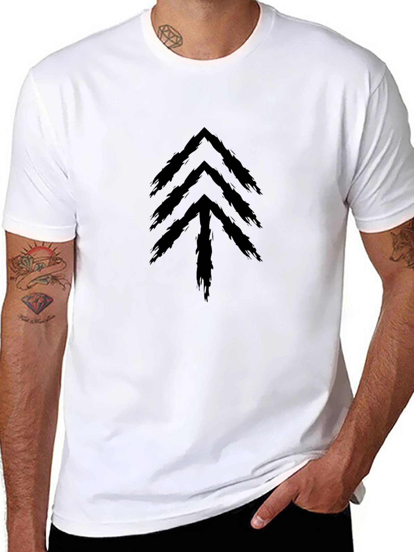 Abstract Arrow Tree Graphic Tee - Black Cotton Blend