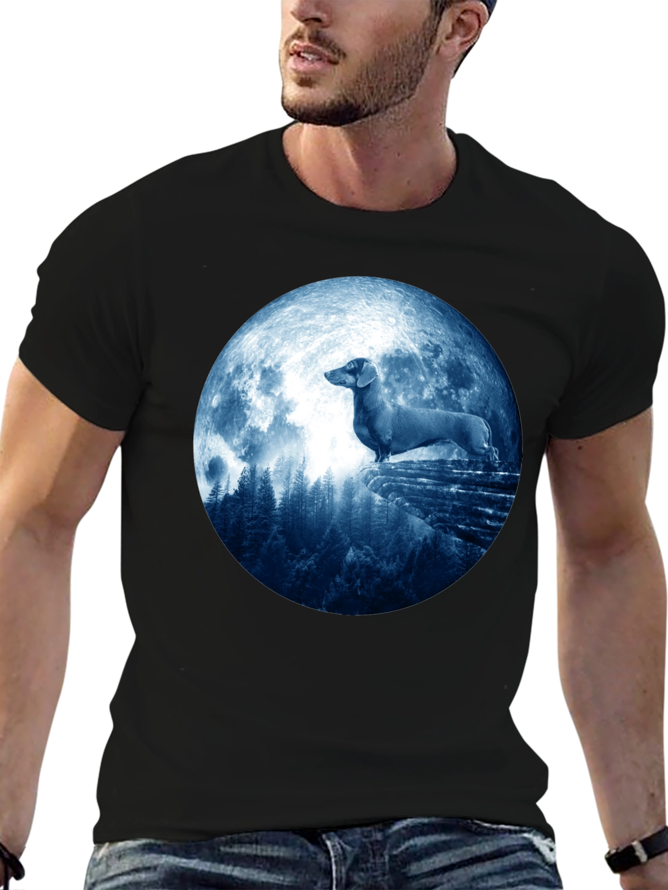 Dachshund Moon T-Shirt - Canine Silhouette Tee