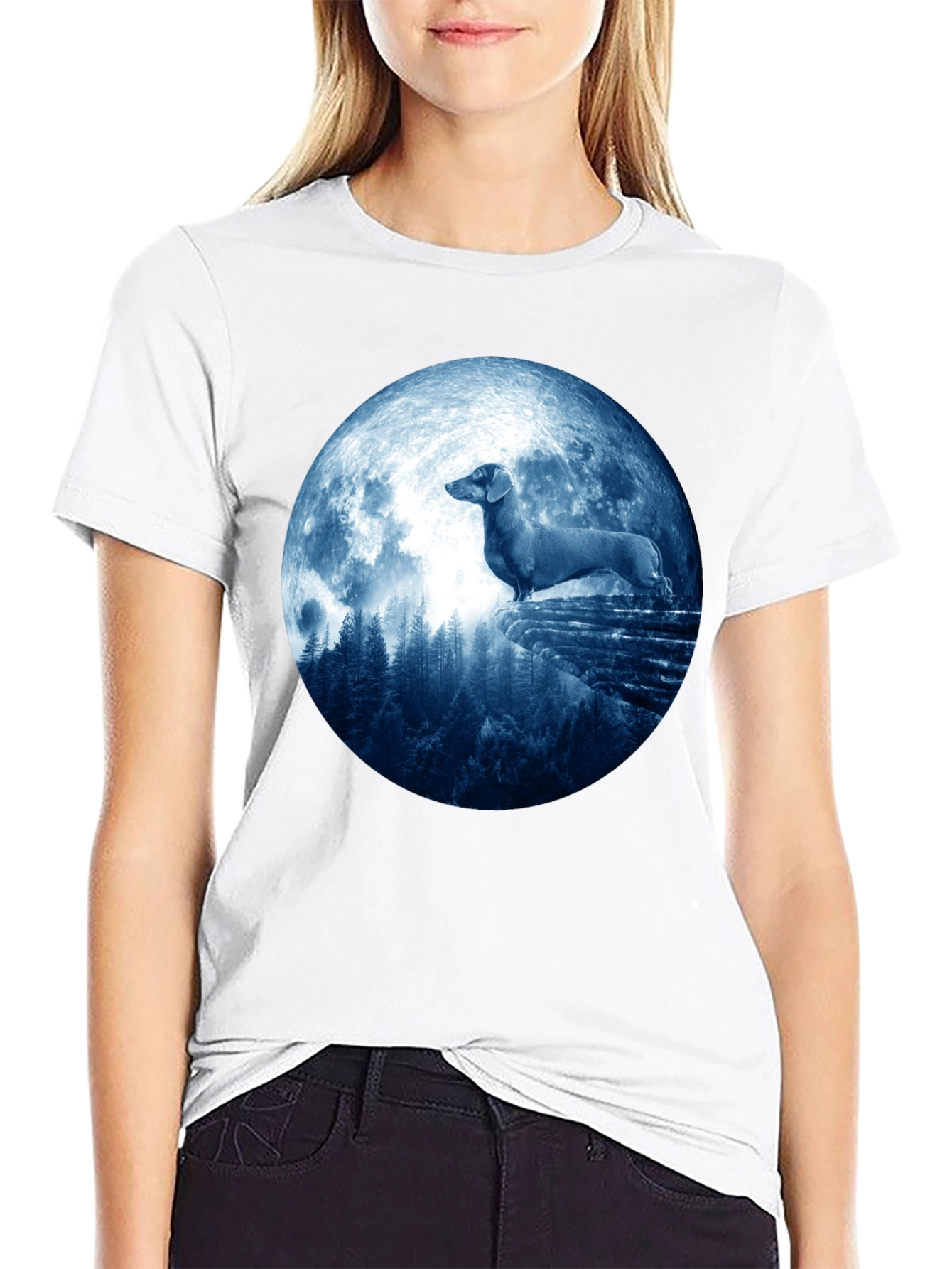 Dachshund Moon T-Shirt - Canine Silhouette Tee