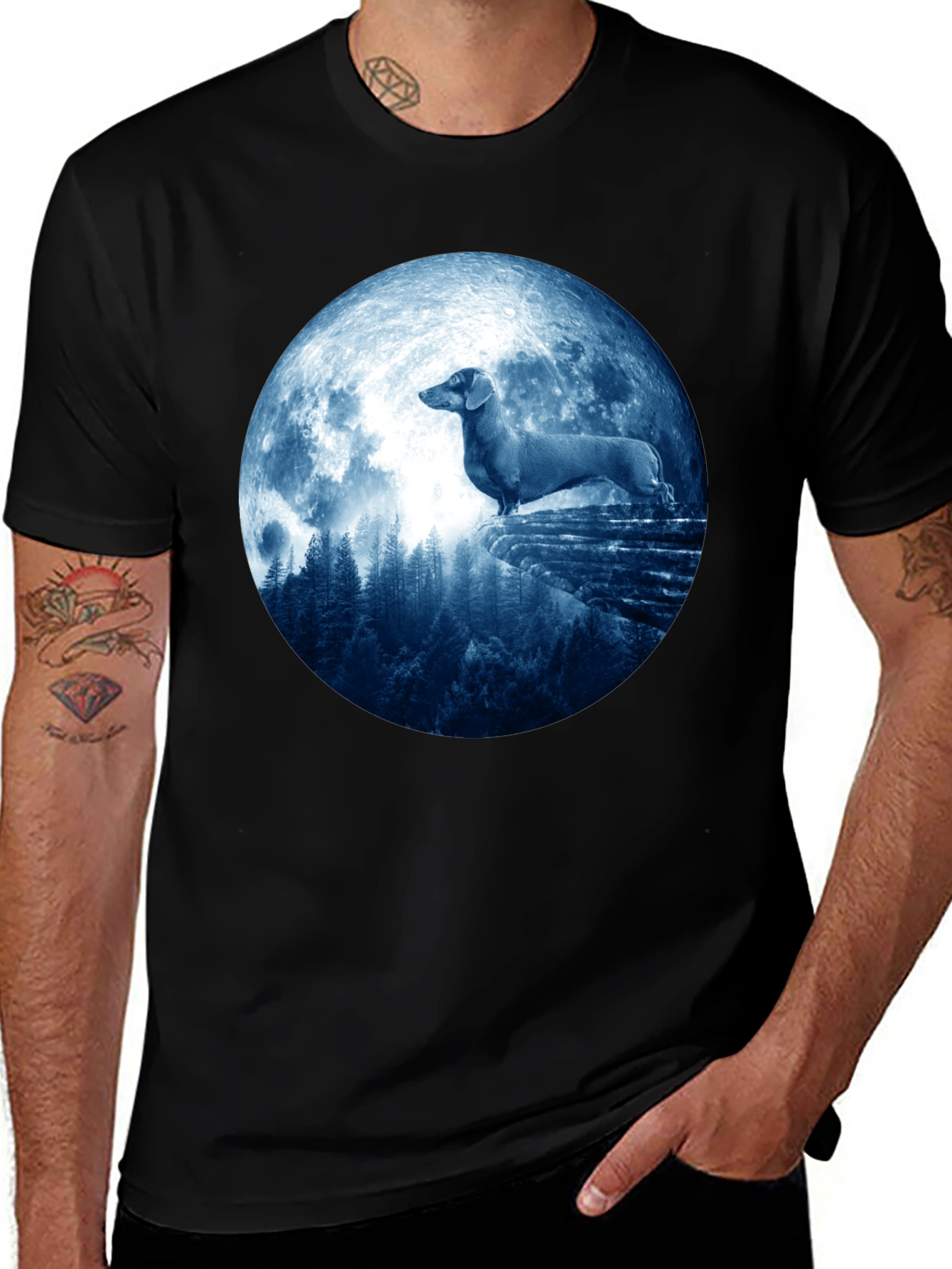 Dachshund Moon T-Shirt - Canine Silhouette Tee