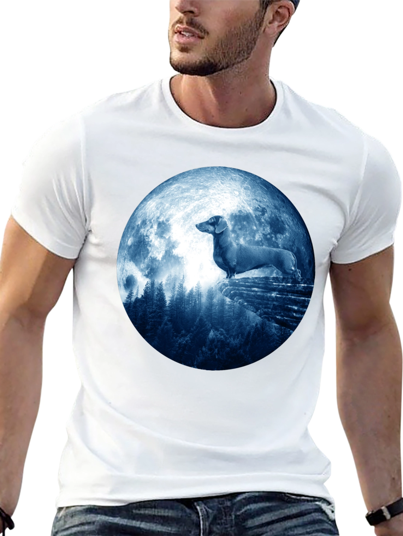Dachshund Moon T-Shirt - Canine Silhouette Tee
