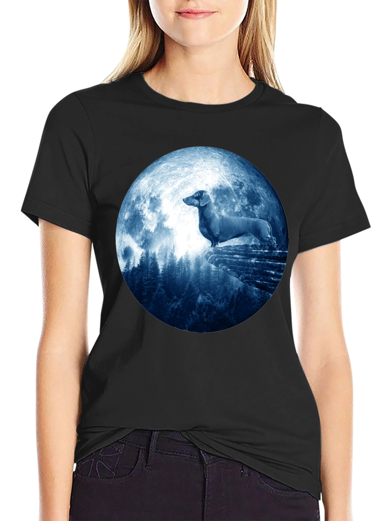 Dachshund Moon T-Shirt - Canine Silhouette Tee
