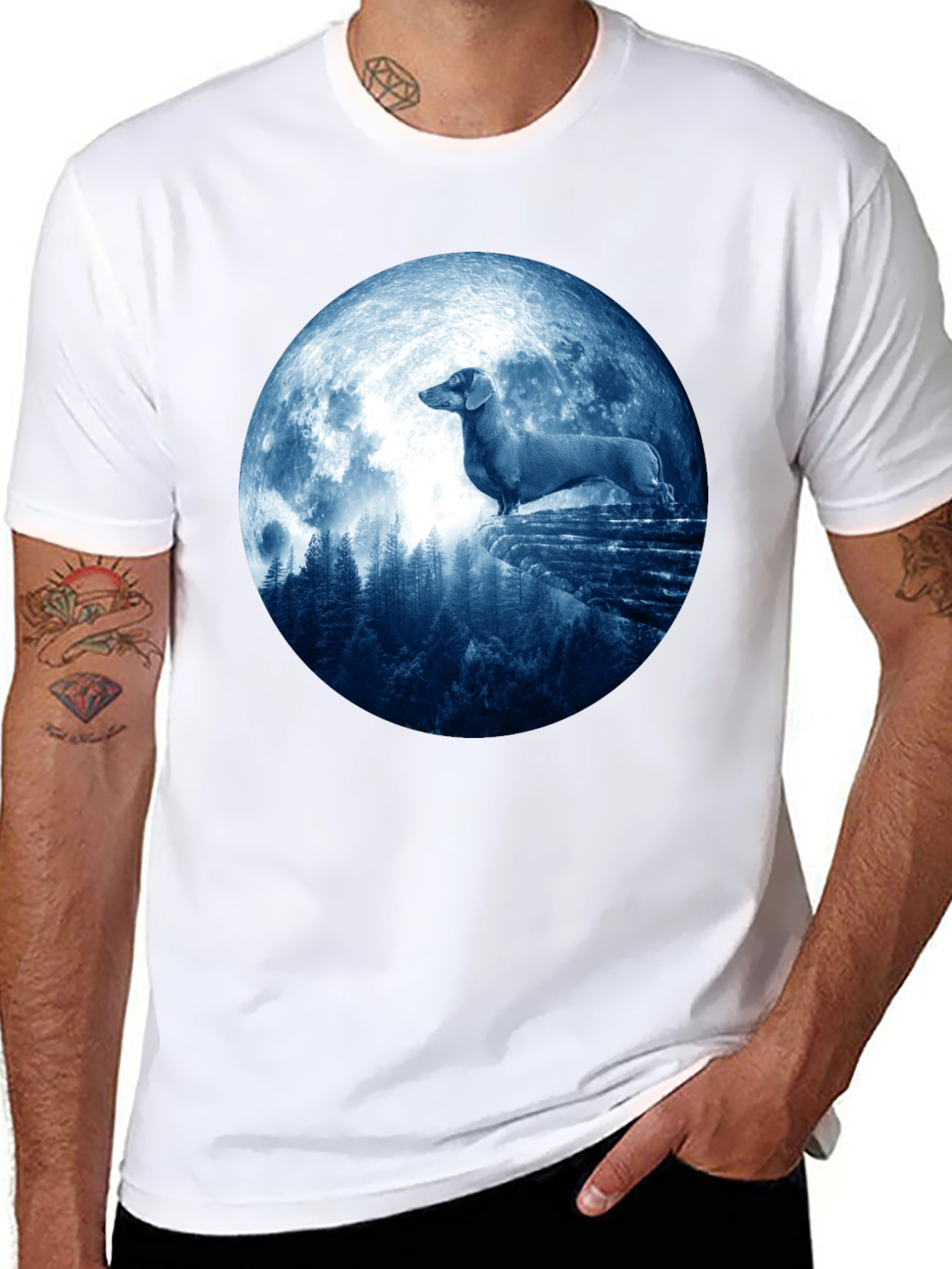 Dachshund Moon T-Shirt - Canine Silhouette Tee