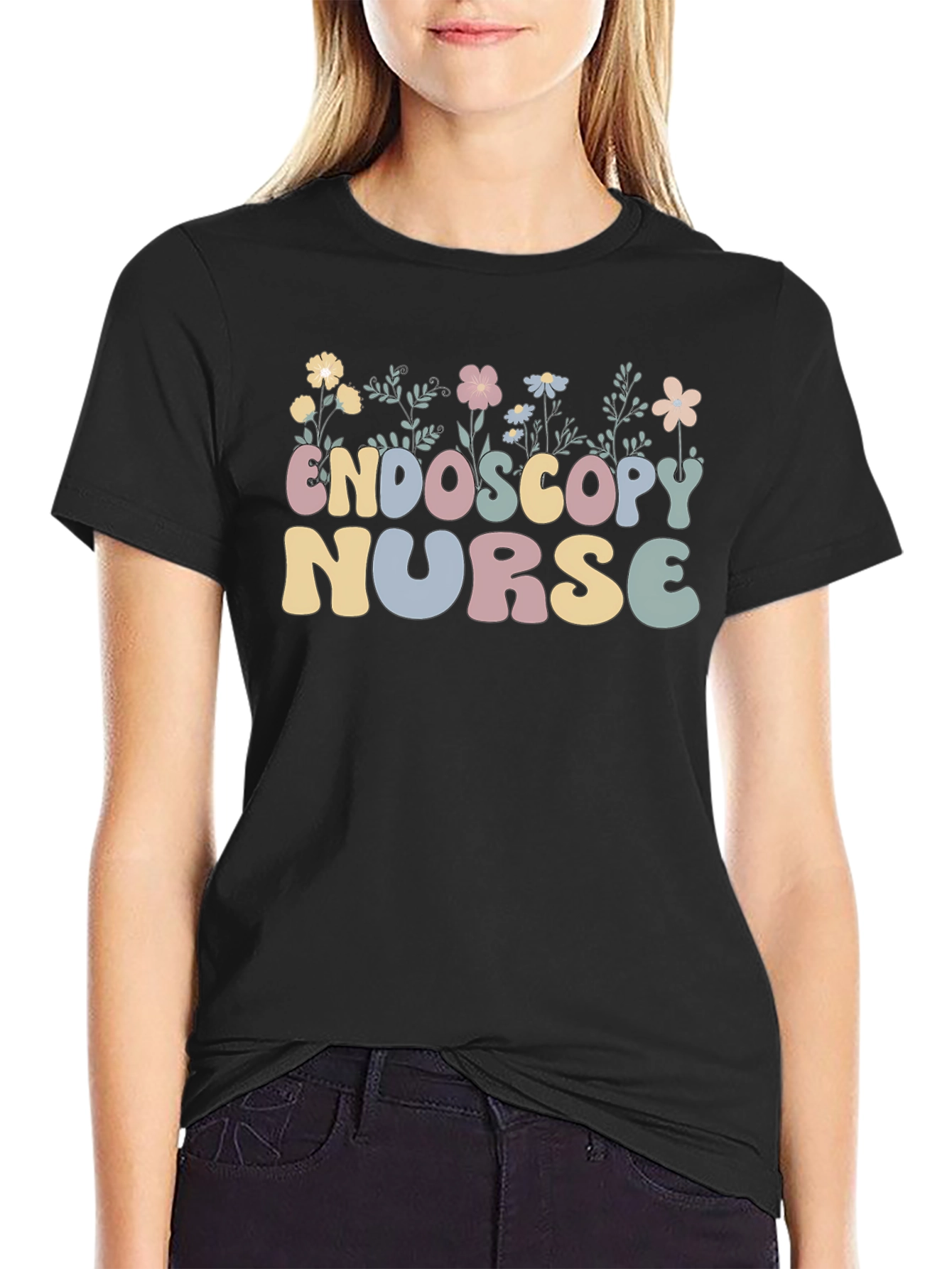Endoscopy Nurse Floral Black T-Shirt