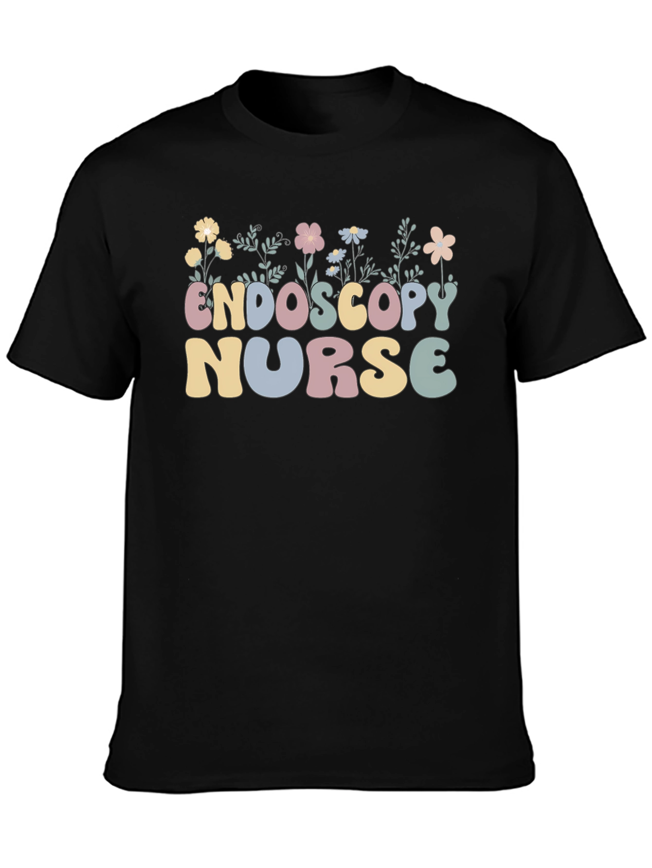 Endoscopy Nurse Floral Black T-Shirt