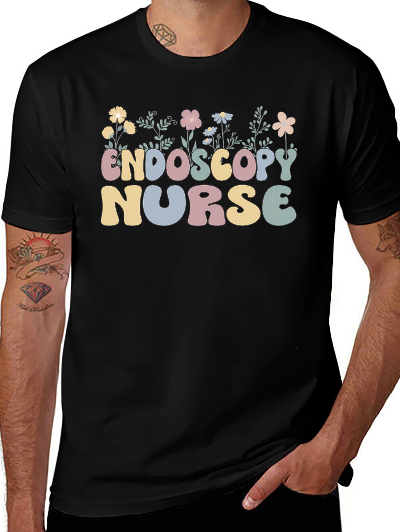 Endoscopy Nurse Floral Black T-Shirt