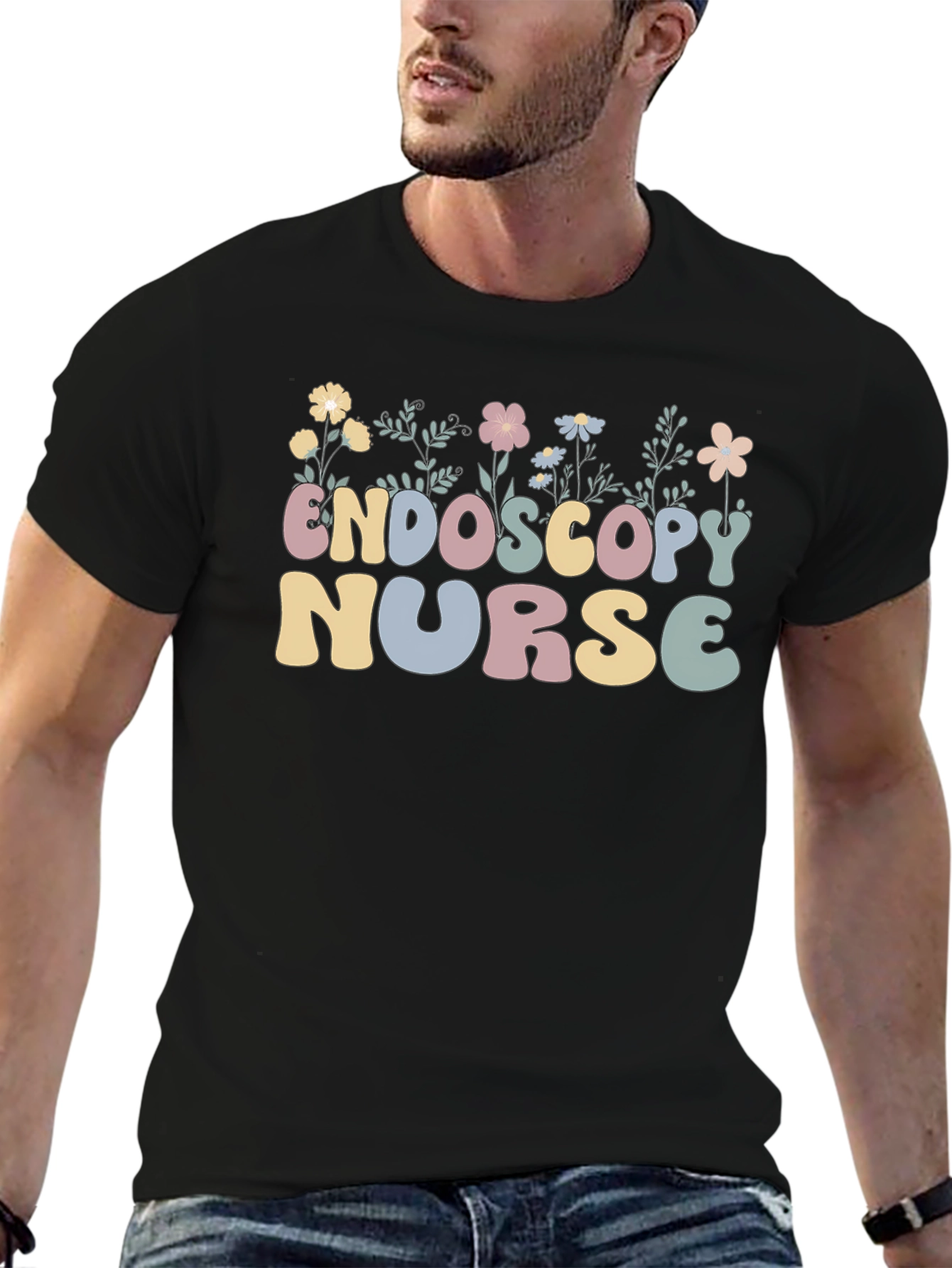 Endoscopy Nurse Floral Black T-Shirt