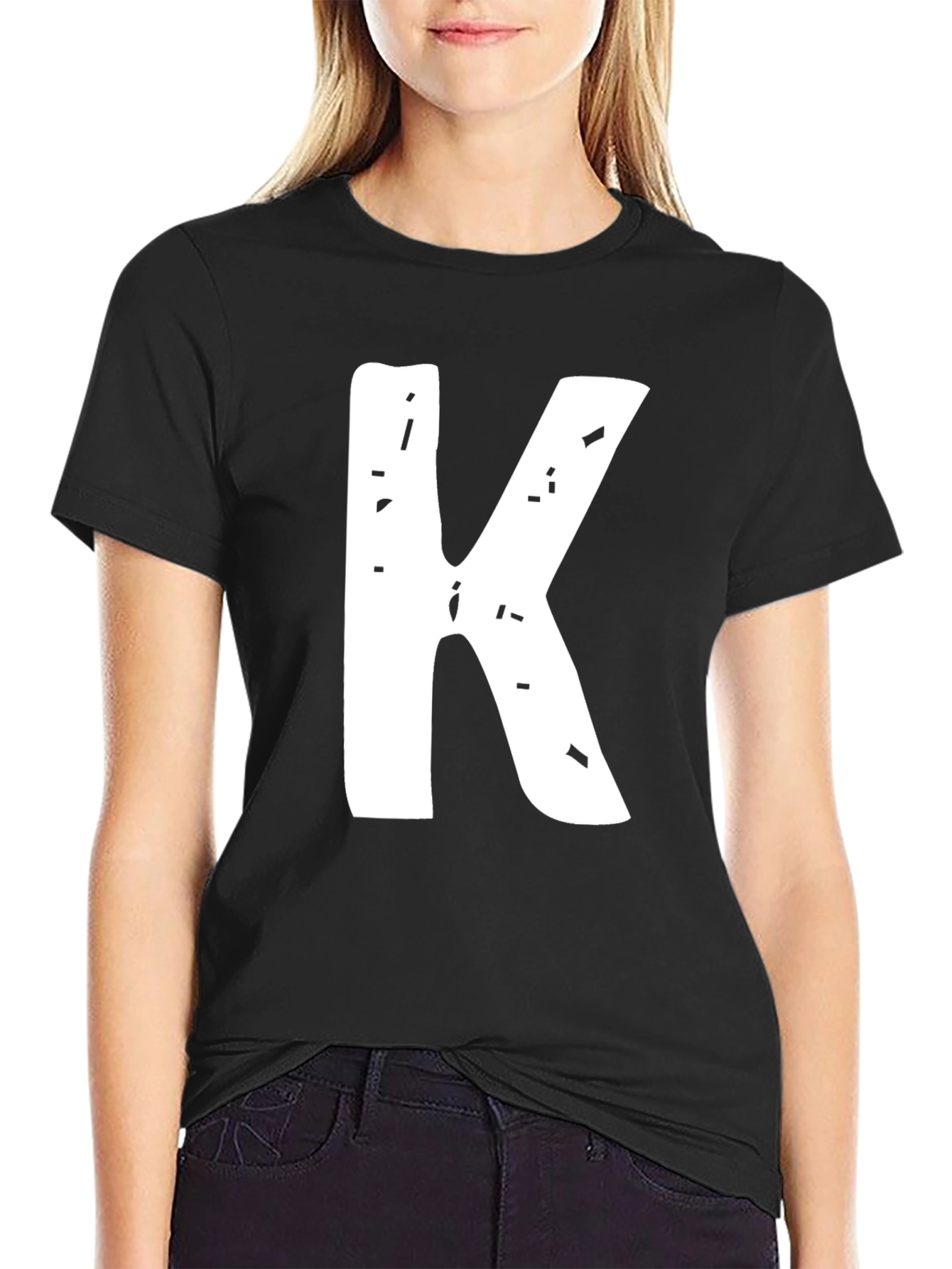 Letter K Black T-Shirt - Distressed Graphic Tee