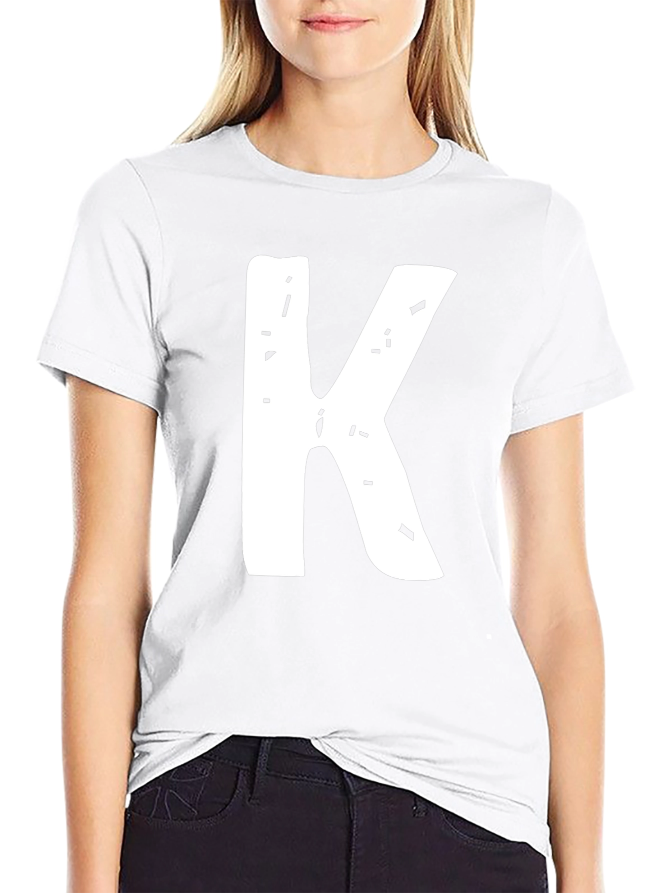 Letter K Black T-Shirt - Distressed Graphic Tee