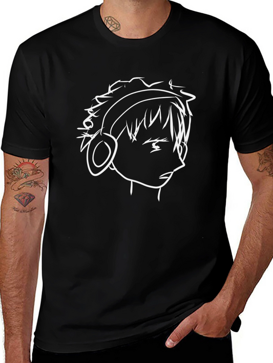 Anime Headphones Graphic Black T-Shirt
