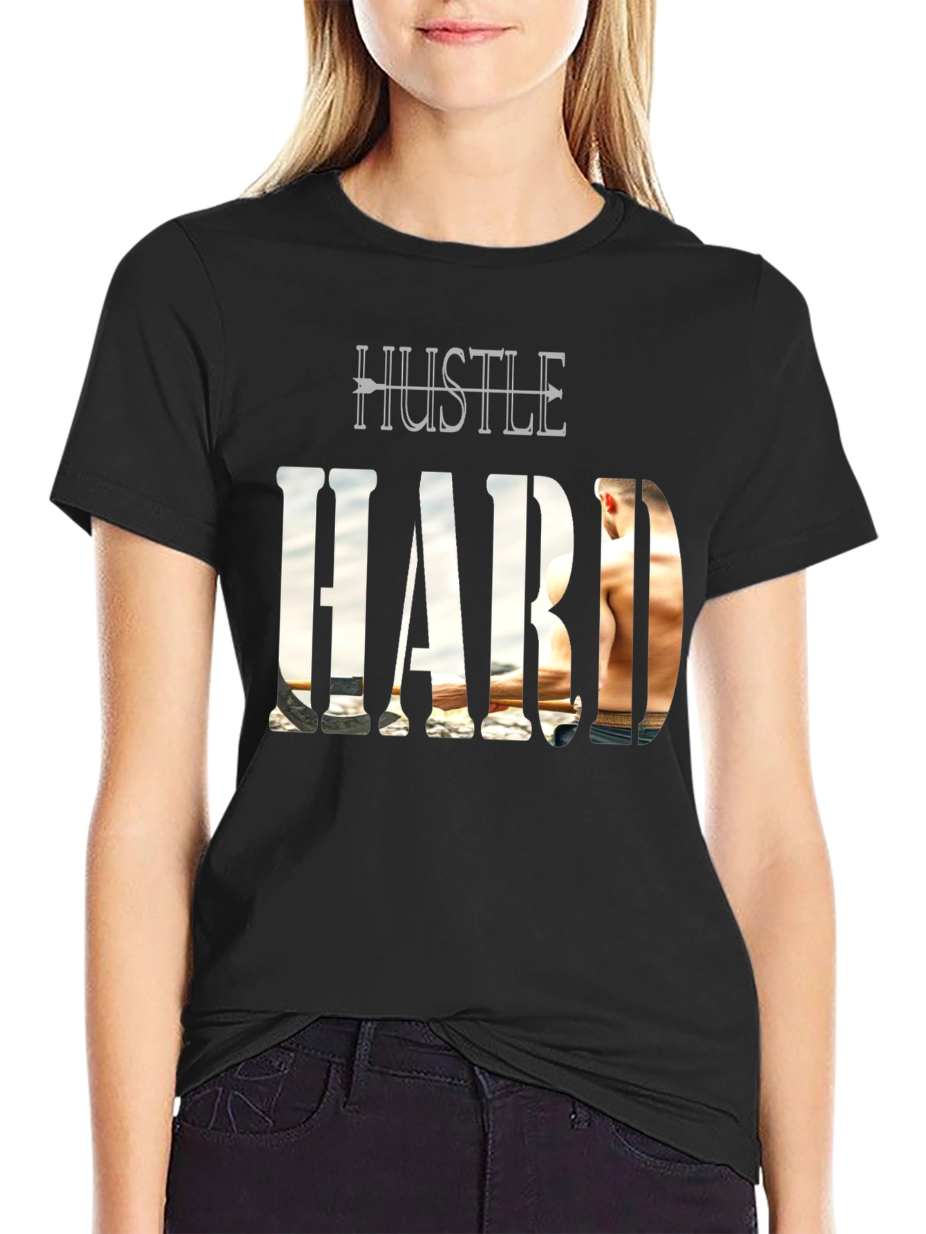 Hustle Hard Graphic Print Black T-Shirt