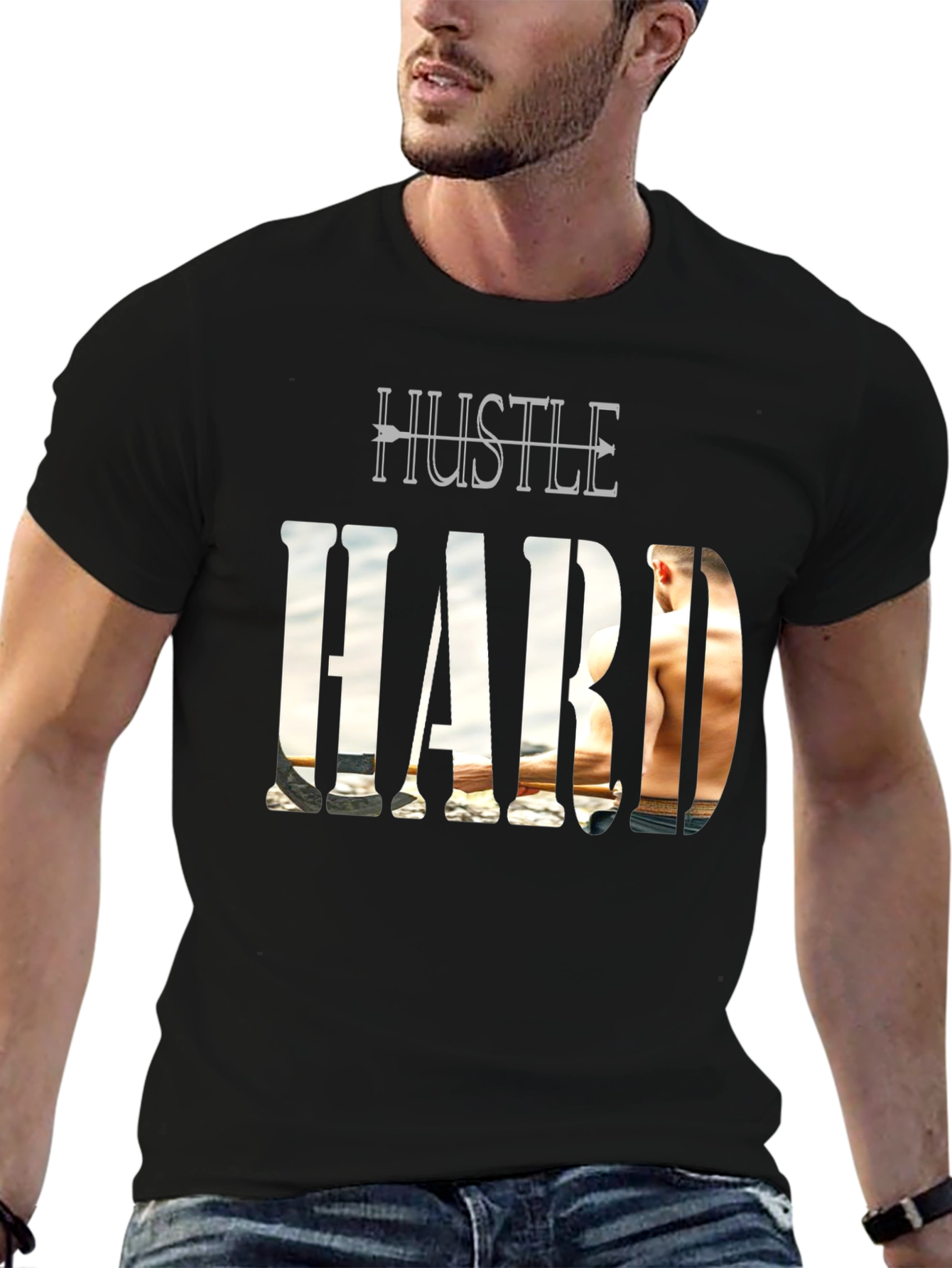 Hustle Hard Graphic Print Black T-Shirt
