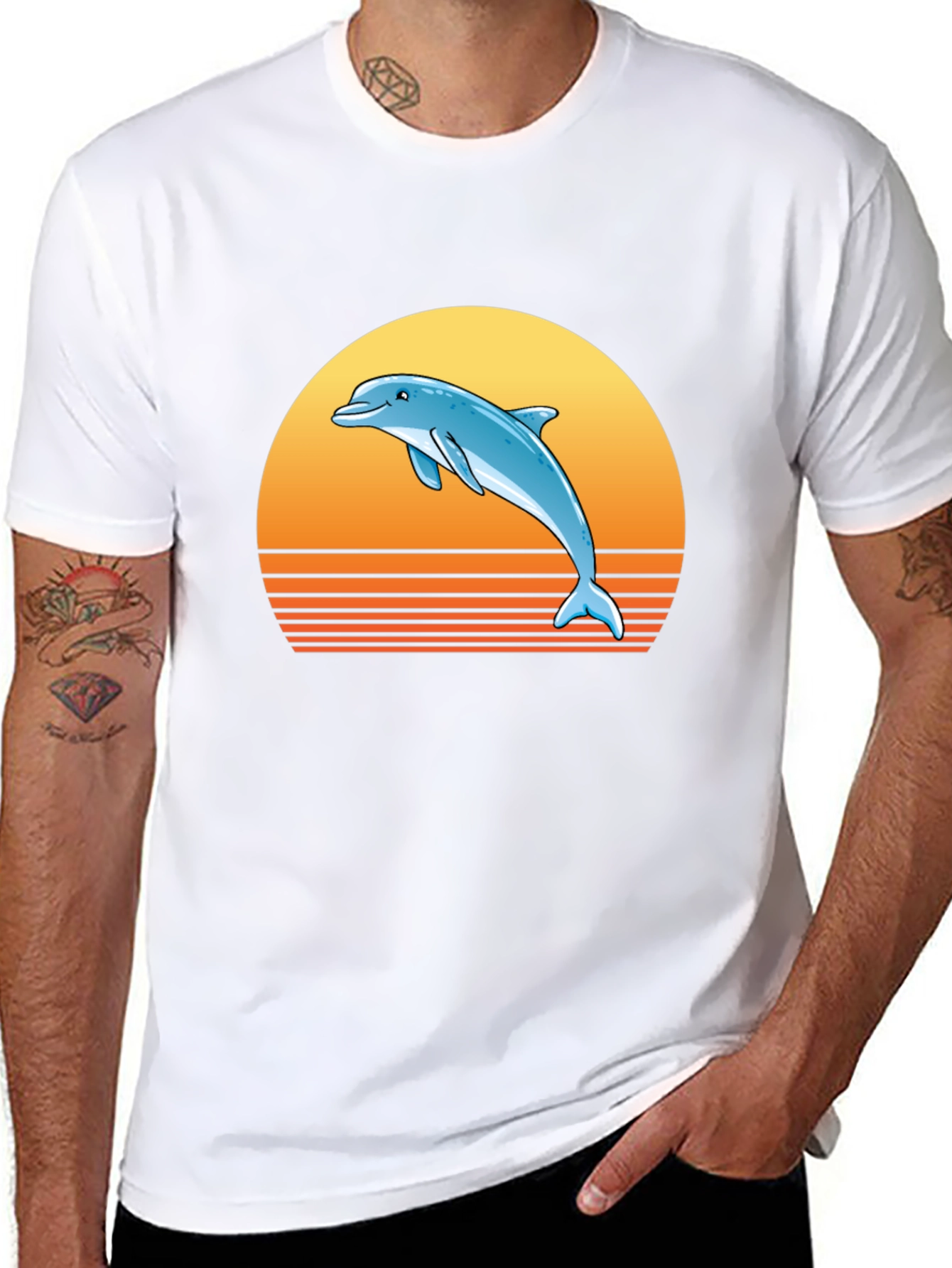 Retro Dolphin Sunset Graphic Tee