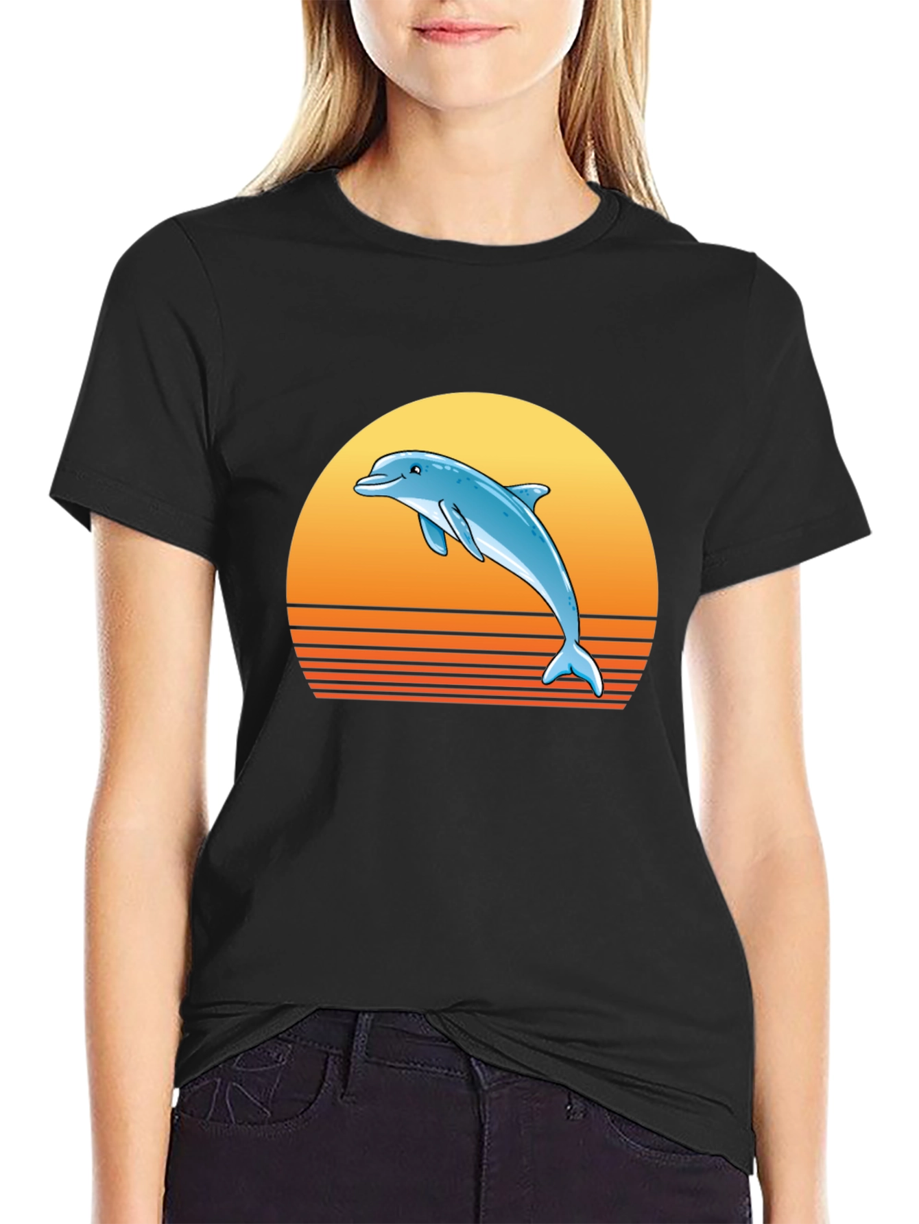 Retro Dolphin Sunset Graphic Tee