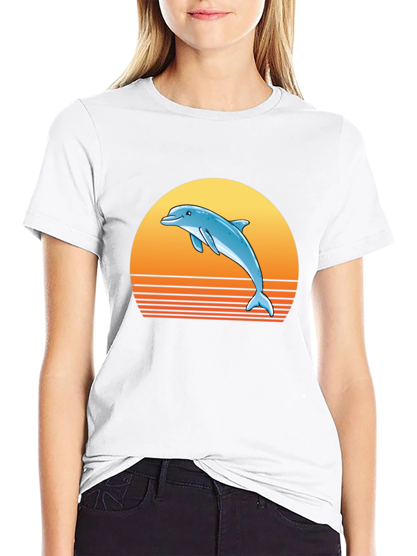 Retro Dolphin Sunset Graphic Tee