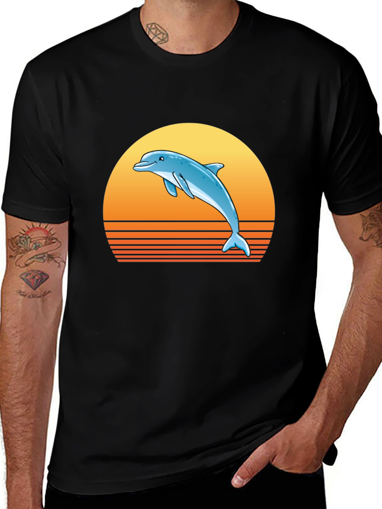 Retro Dolphin Sunset Graphic Tee